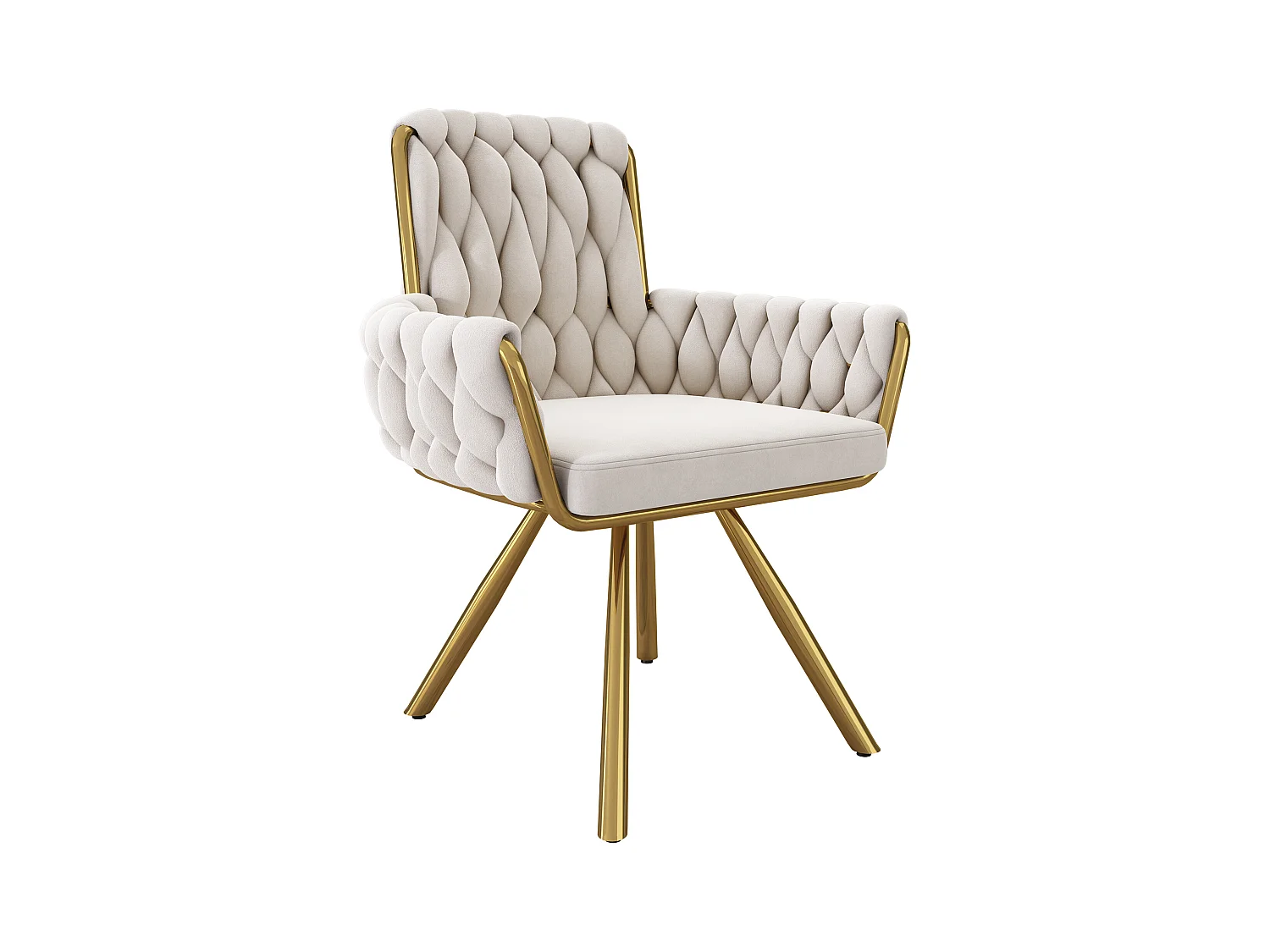 Set di 4 sedie girevoli in velluto - 87 x 50 x 55 cm - Poltrona con quattro gambe in metallo - Beige