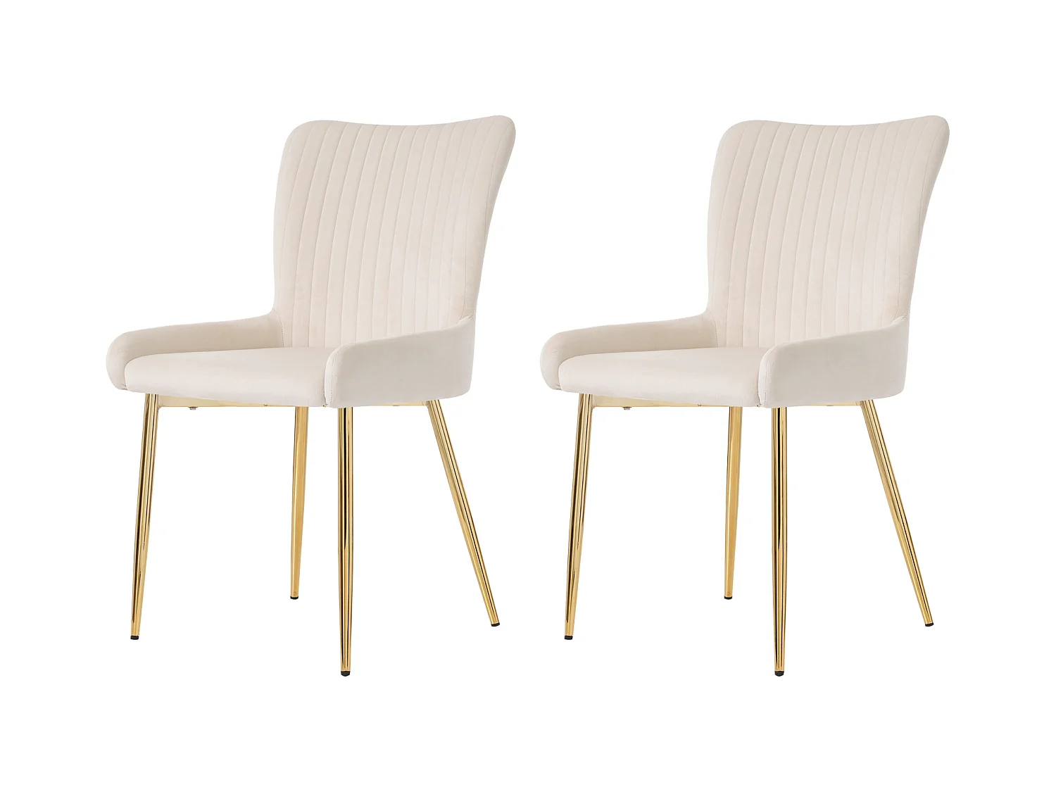 Set van 2 fluwelen eetkamerstoelen - 85 x 58 x 47 cm - luxe woonkamerstoel - vier gouden metalen poten - beige