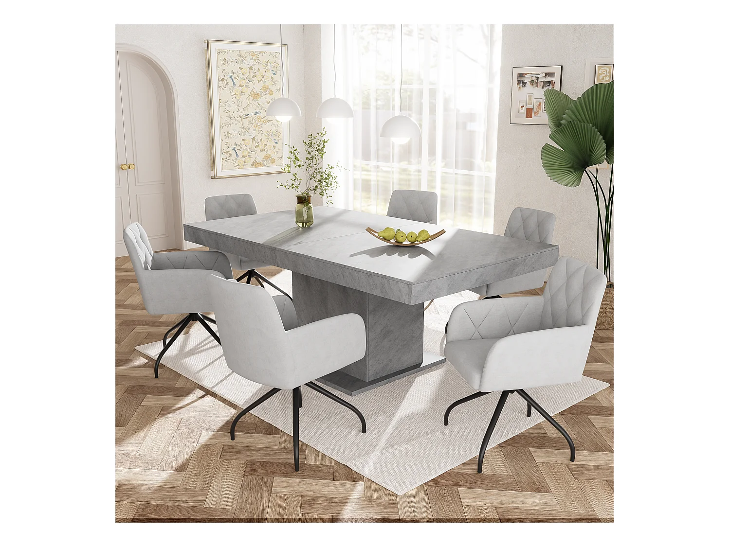 Lot de 6 chaises pivotantes à 360°en velours - 85 x 60 x 46 cm - fauteuil rembourré avec 4 pieds en métal - gris