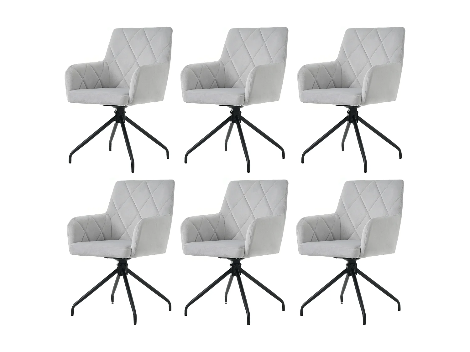 Set di 6 sedie girevoli in velluto a 360° - 85 x 60 x 46 cm - Poltrona imbottita con 4 gambe in metallo - Grigio