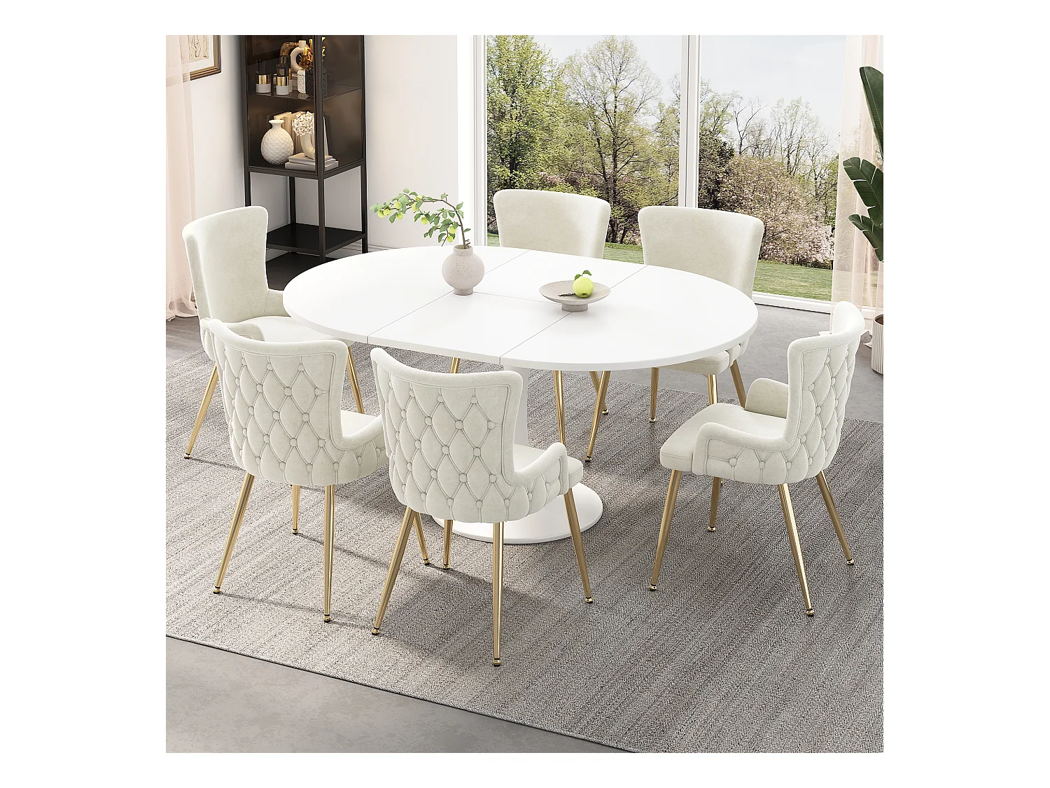 Lot de 6 chaises luxe en velours - 62.23 x 58.42 x 55.88 cm - avec quatre pieds en métal doré - beige