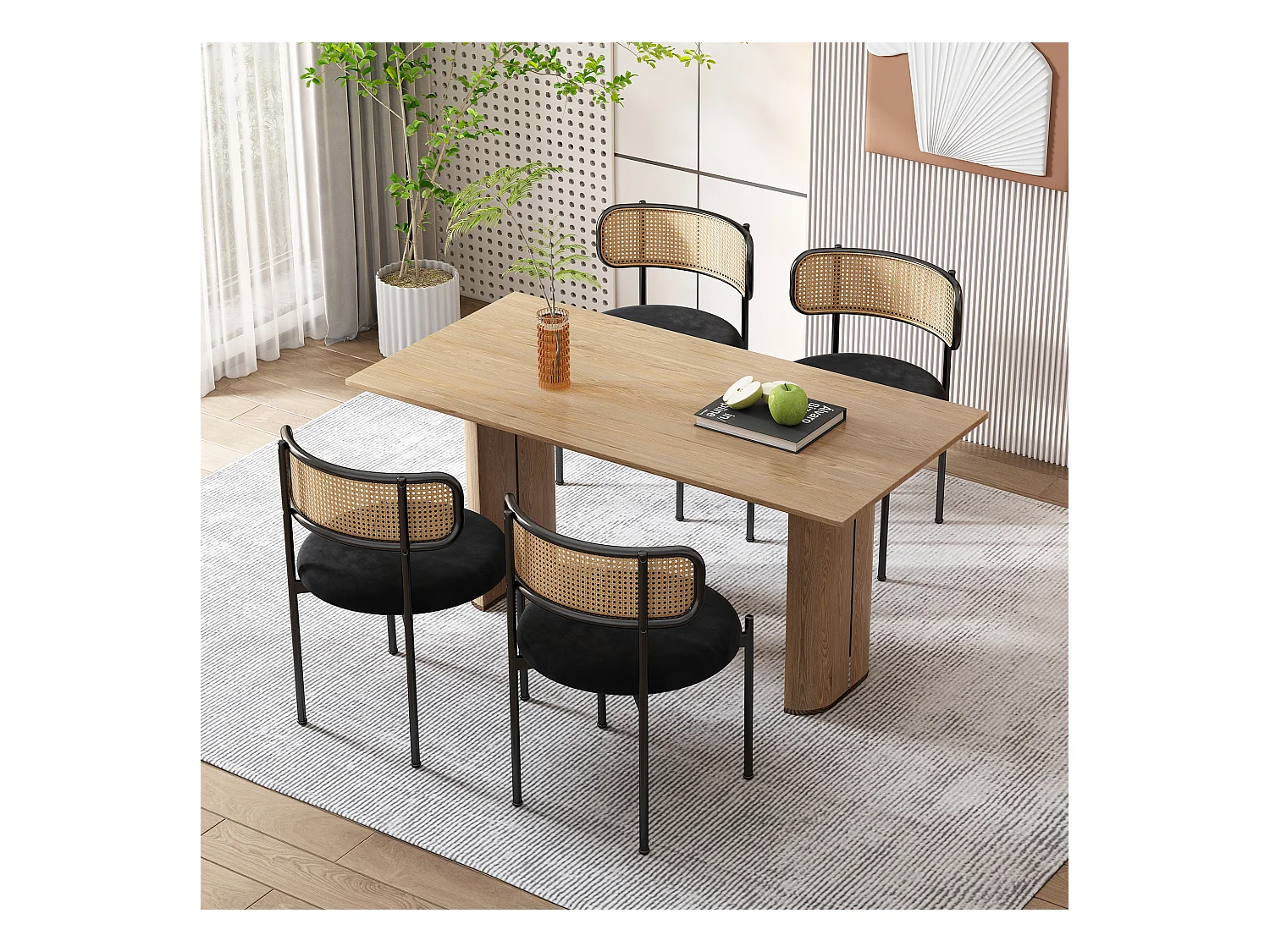 Set van 2 fluwelen eetkamerstoelen - 75 x 40 x 51 cm - met vier metalen poten - Rotan slaapkamerstoel - Zwart