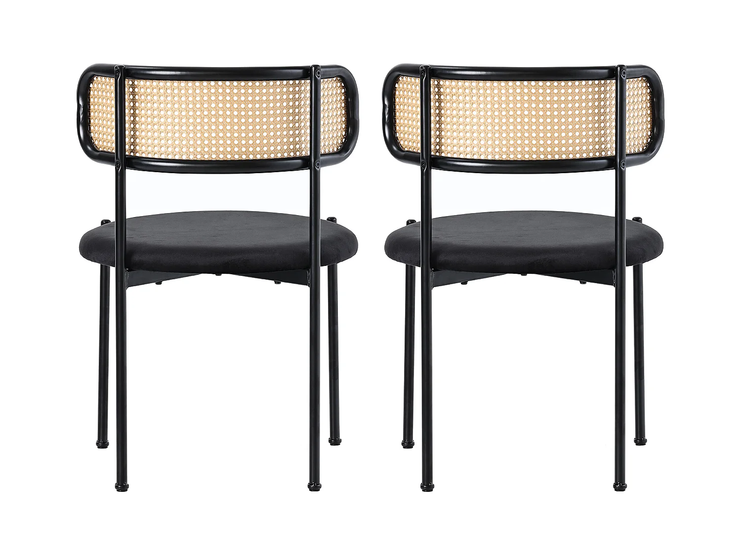 Set van 2 fluwelen eetkamerstoelen - 75 x 40 x 51 cm - met vier metalen poten - Rotan slaapkamerstoel - Zwart