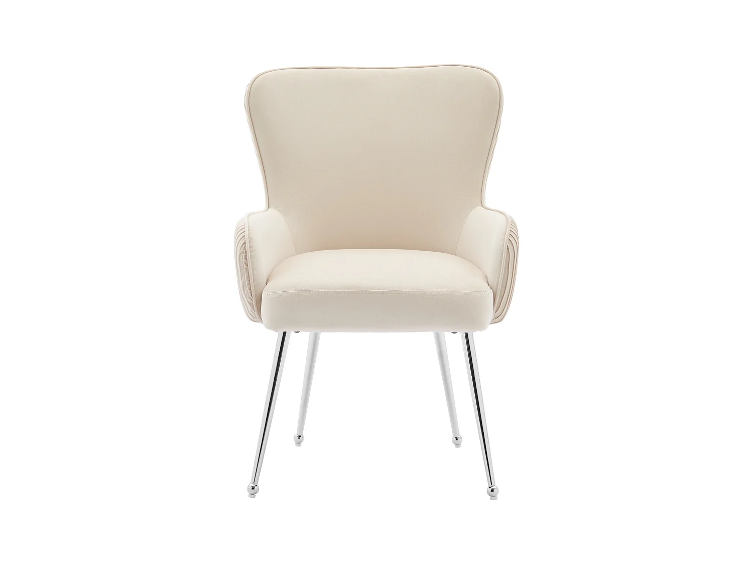 Set van 2 fluwelen stoelen - 83 x 53 x 57 cm - vier zilveren metalen poten - met armleuningen en verstelbare poten - beige