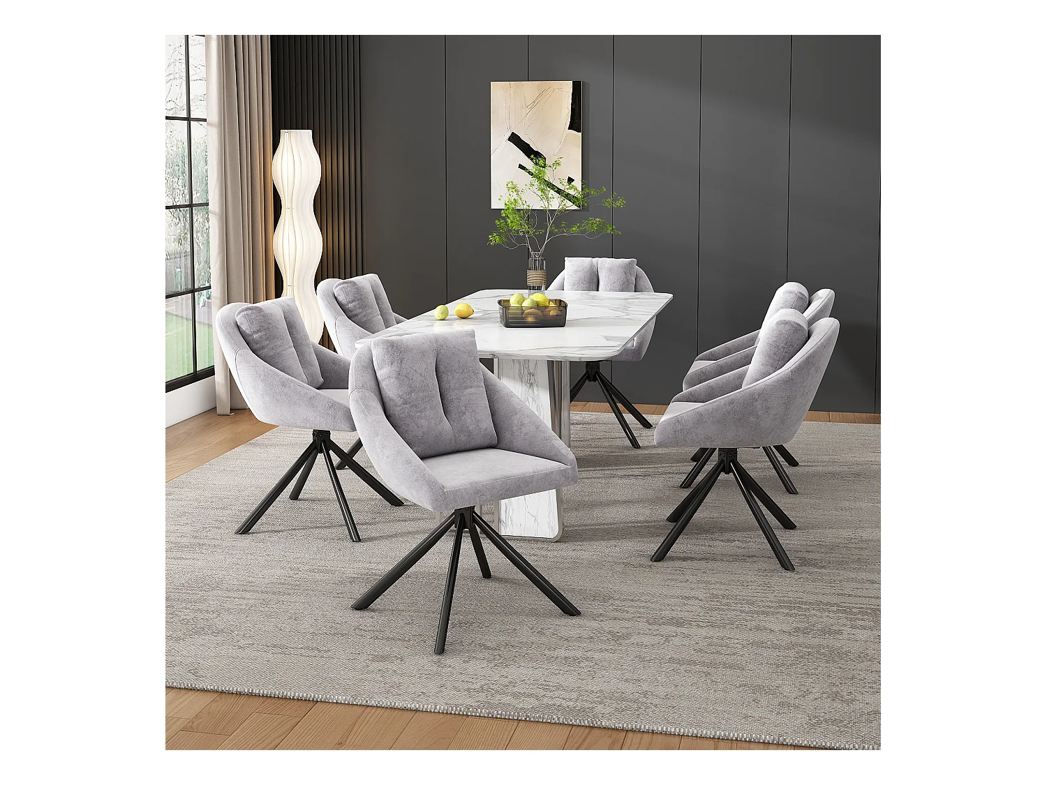 Set van 2 fluwelen eetkamerstoelen - 79 x 51,5 x 51,5 cm - Elegante en comfortabele draaistoel - met kussens - Grijs