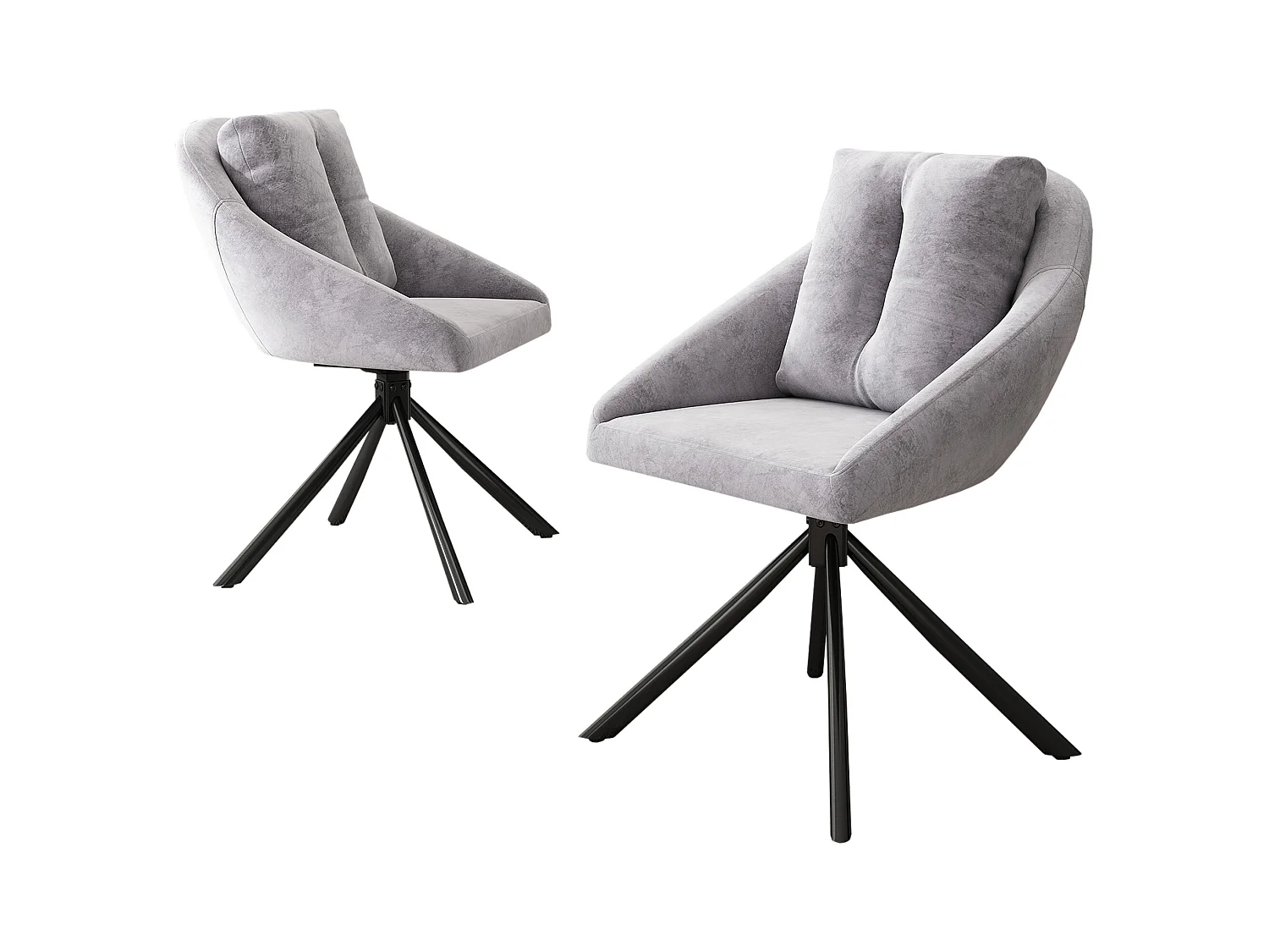 Set van 2 fluwelen eetkamerstoelen - 79 x 51,5 x 51,5 cm - Elegante en comfortabele draaistoel - met kussens - Grijs