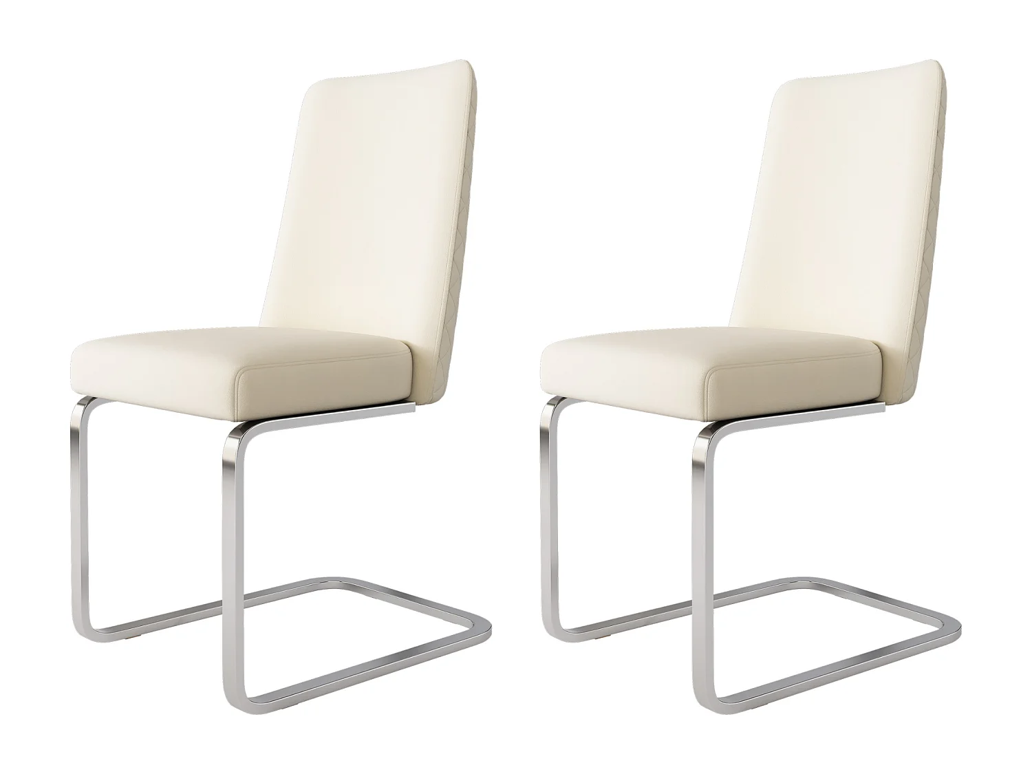 Lot de 2 chaises de salon en velours de luxe - 87 x 55 x 42 cm - dossier en diamant - pieds en métal argenté - beige