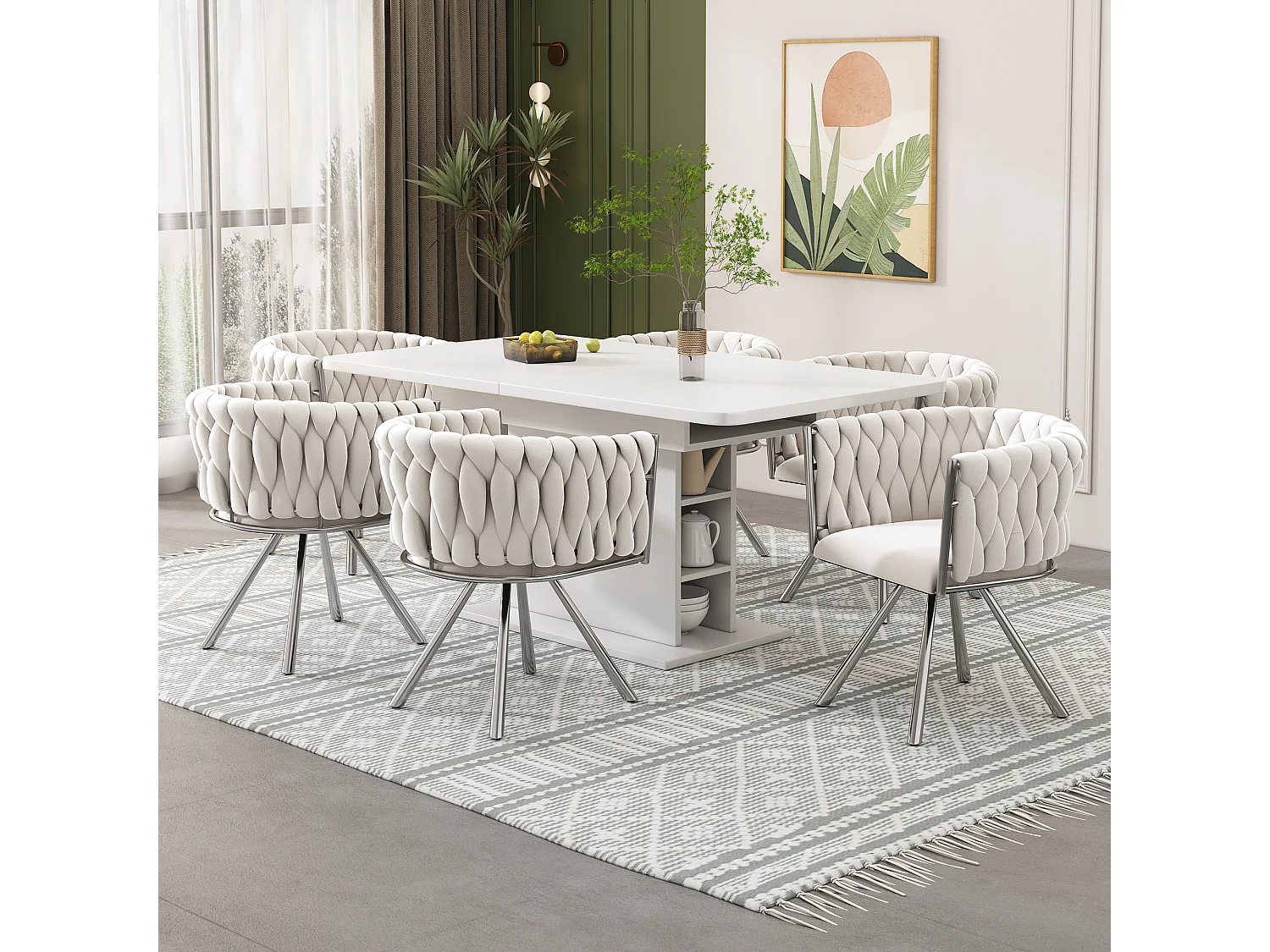 Juego de 4 sillas giratorias de terciopelo - 72 x 44 x 59 cm - Salón y dormitorio - Cuatro patas de metal plateado - Beige