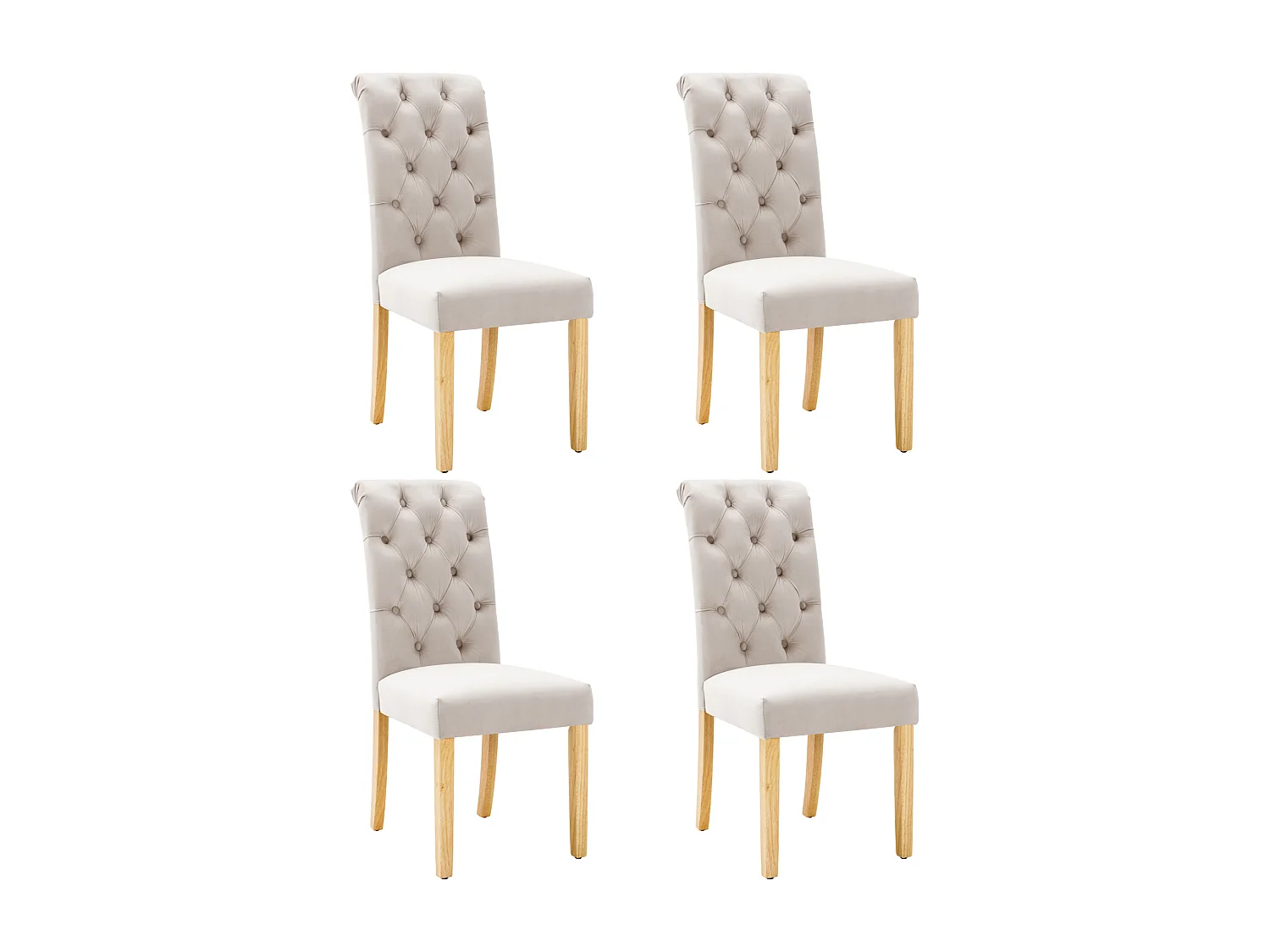 Lot de 4 chaises de salle à manger en velours - 100 x 63 x 45 cm - avec pieds en chêne- pour chambre et salon - beige