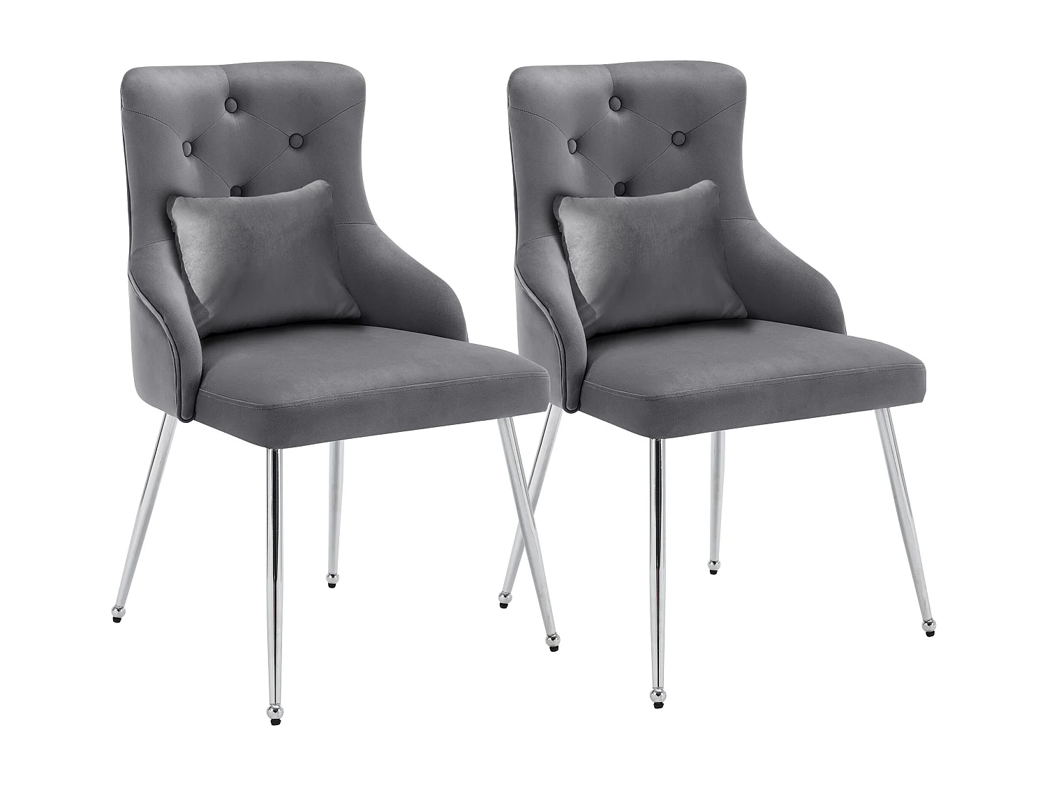 Lot de 2 chaises en velours - 87.5 x 58.5 x 54.5 cm - fauteuil rembourré avec coussin lombaire - avec pieds en métal - gris