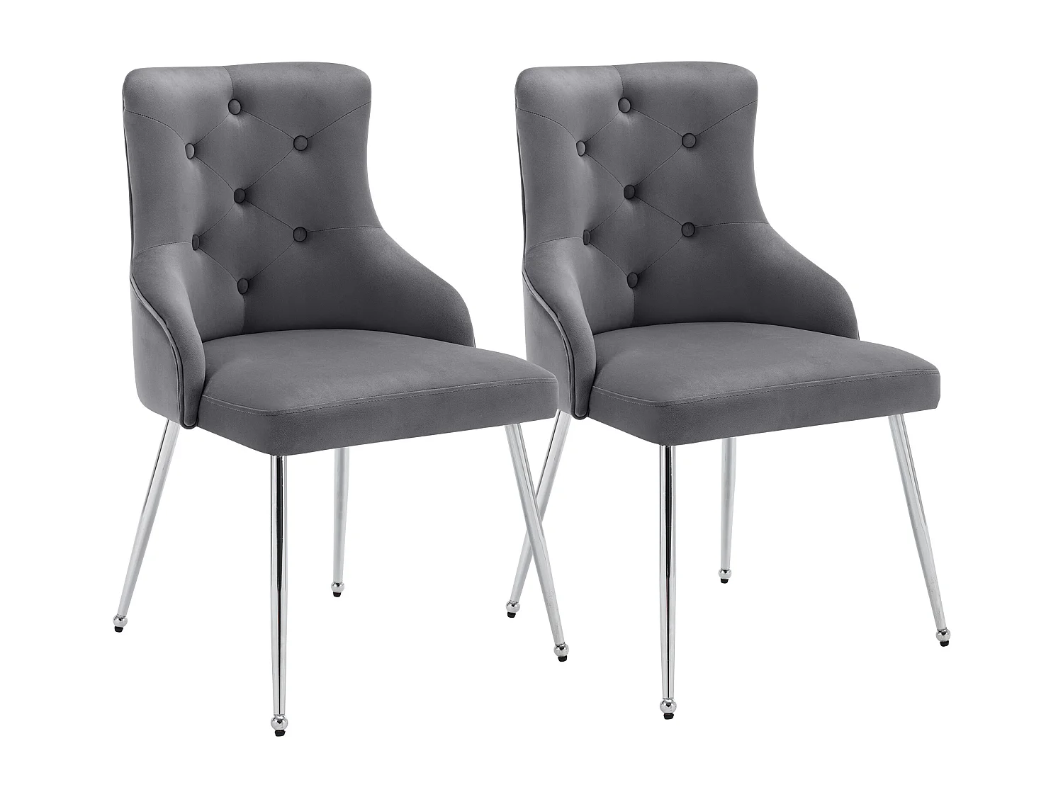 Lot de 2 chaises en velours - 87.5 x 58.5 x 54.5 cm - fauteuil rembourré avec coussin lombaire - avec pieds en métal - gris