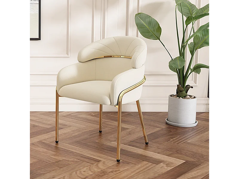 Esszimmerstuhl aus Samt - 79 x 45 x 53 cm - für Wohnzimmer und Schlafzimmer - vier Metallbeine - beige