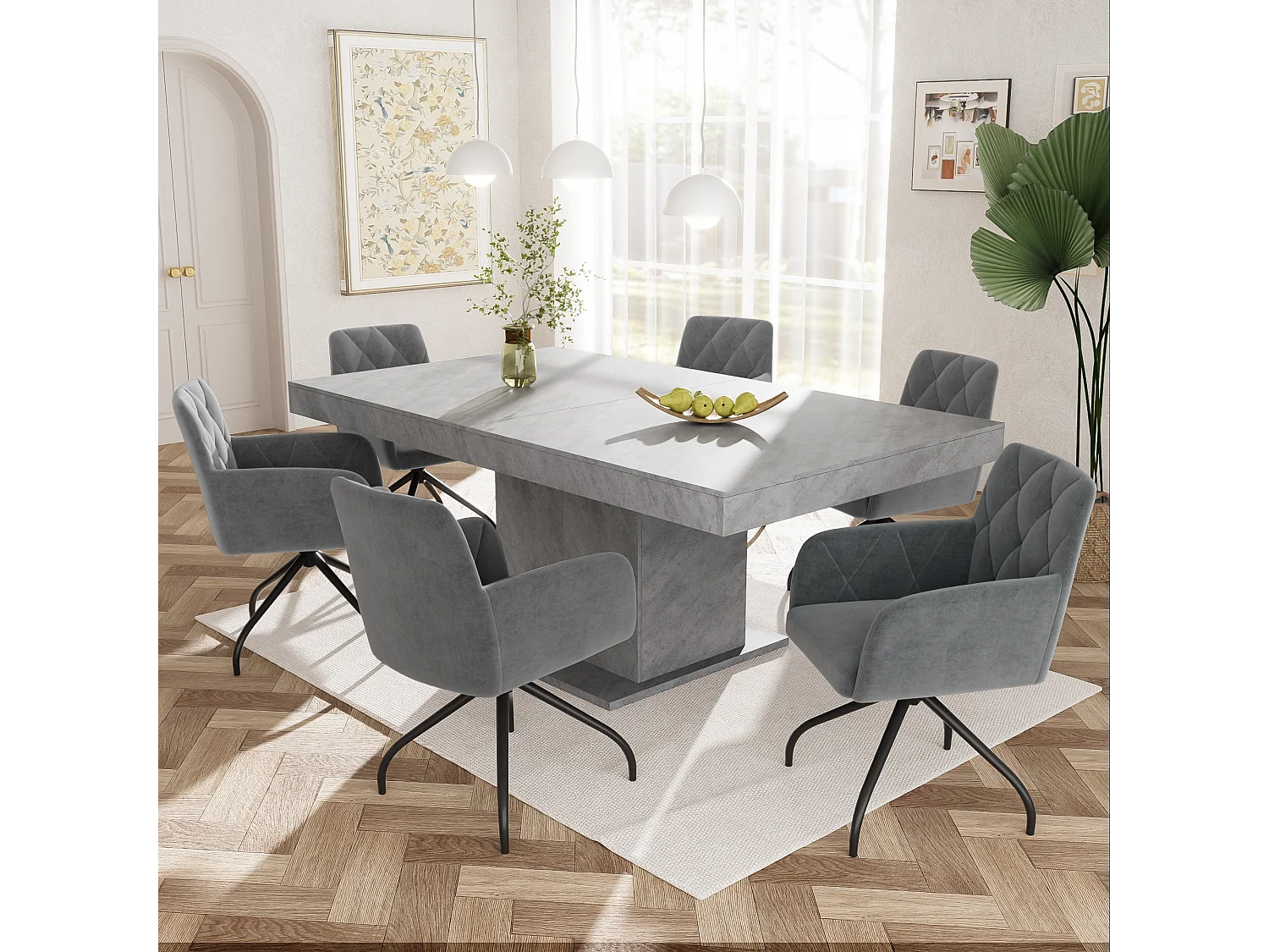 Lot de 2 chaises en velours salle à manger pivotantes à 360° - 85 x 60 x 46 cm - fauteuil rembourré - 4 pieds en métal - noir