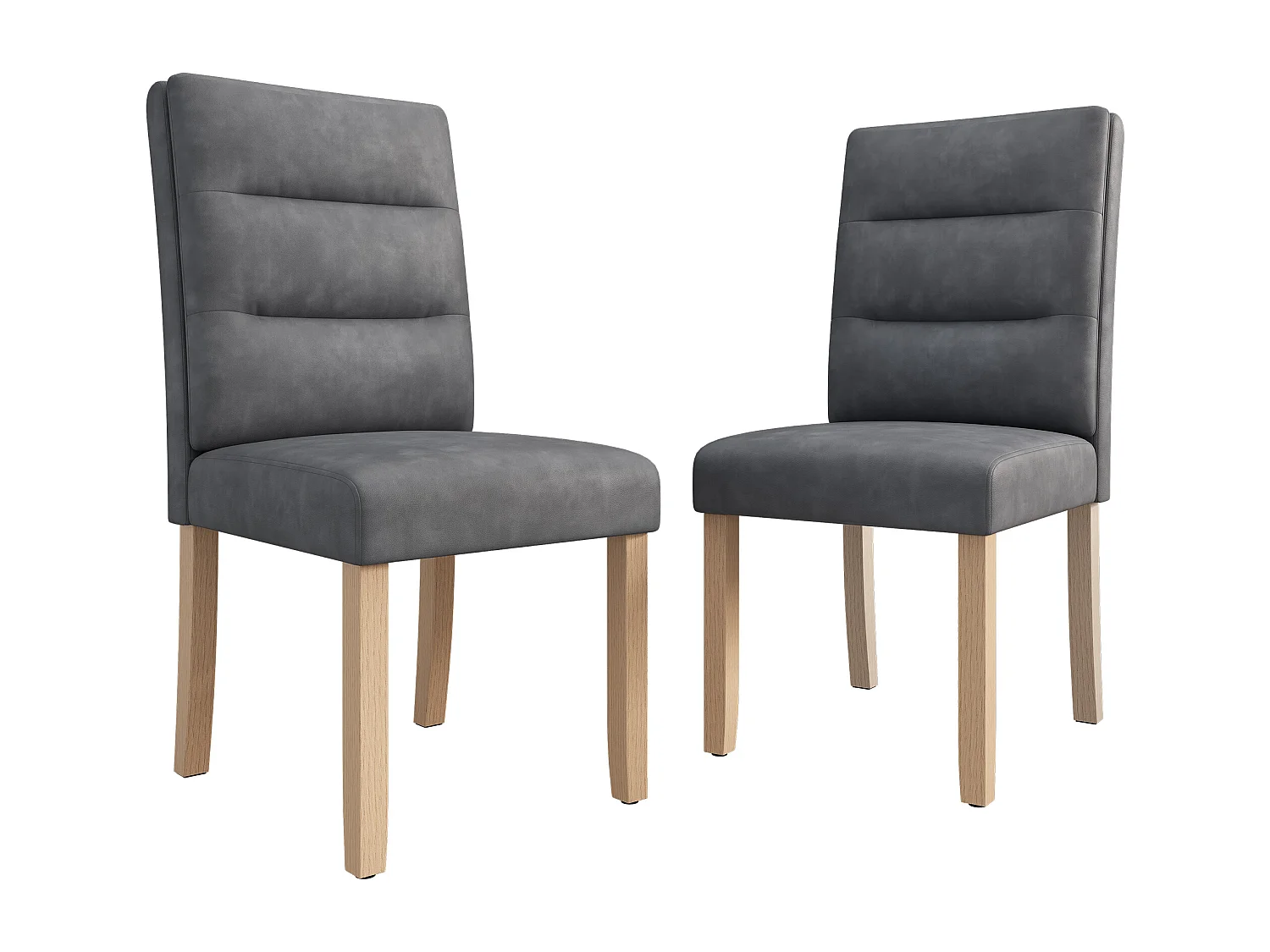 Lot de 2 Chaises de salle à manger familiales - 88 x 59 x 44 cm - avec dossiers en chêne - en PU - gris