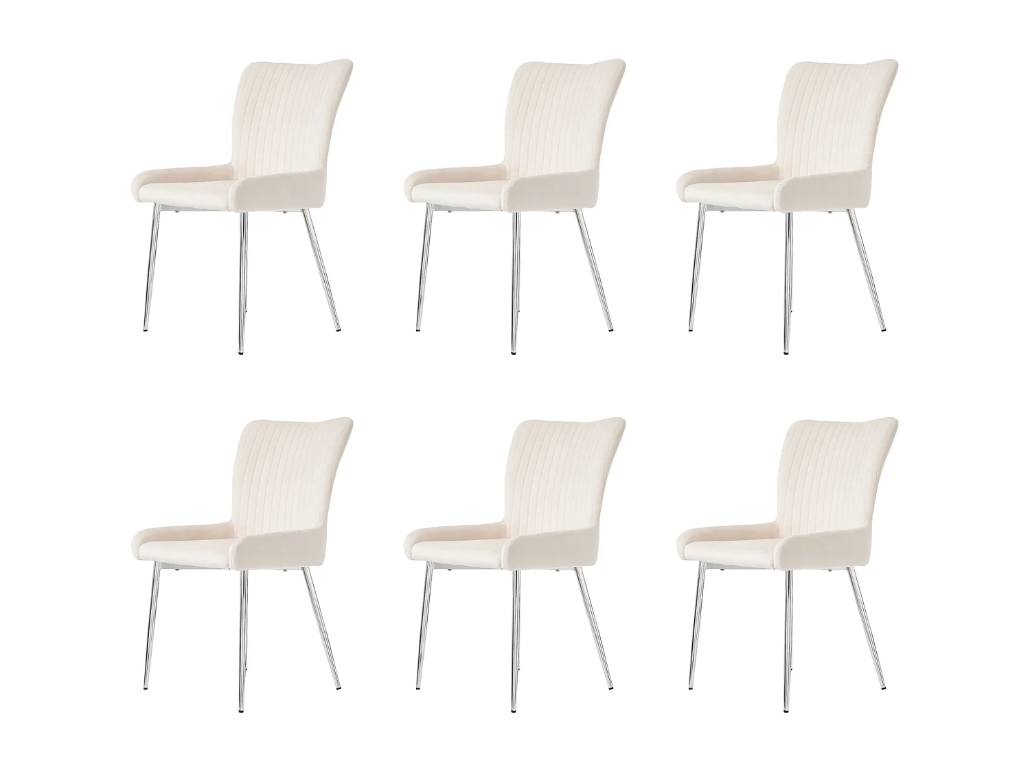 Lot de 6 chaises velours - 85 x 58 x 47 cm - chaise salon de luxe - quatre pieds en métal argenté - beige