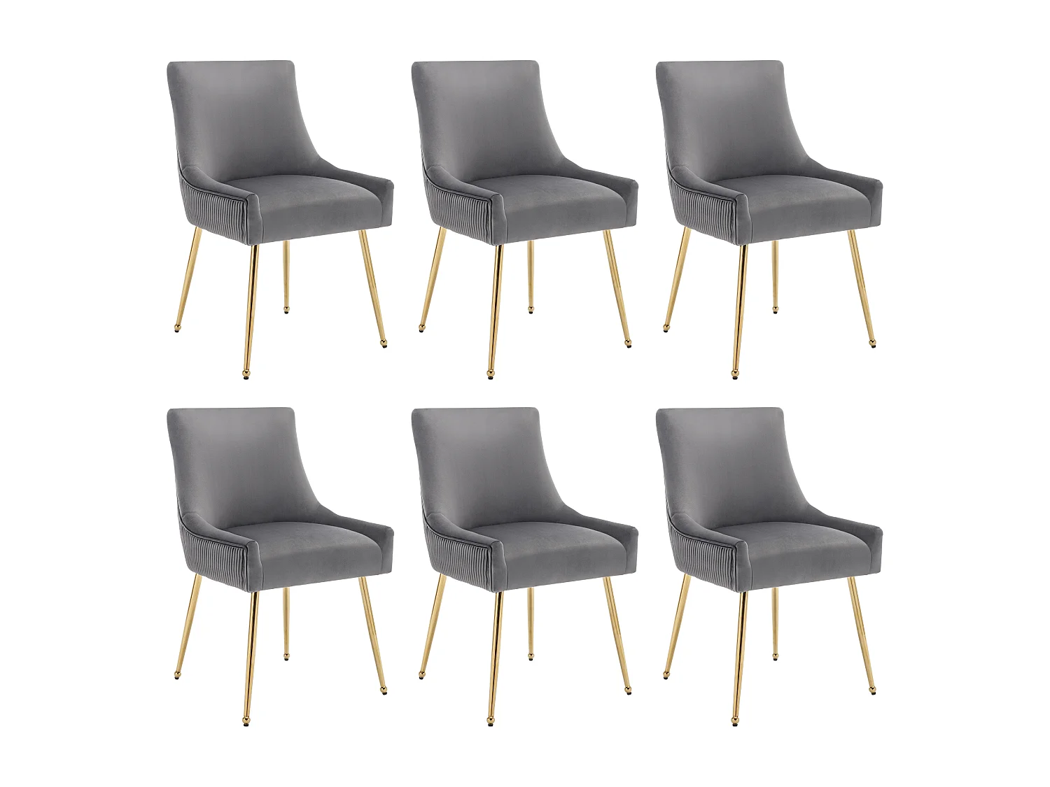 Conjunto de 6 sillas de terciopelo - 86 x 57 x 54 cm - sillón tapizado - patas de metal dorado con asa - gris