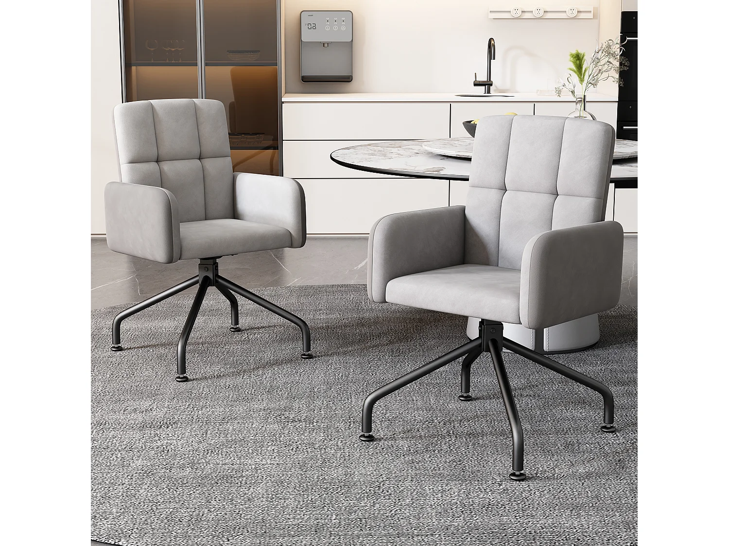 Zestaw 2 krzeseł do jadalni z aksamitu - 87 x 49 x 57 cm - do salonu i sypialni - z czterema metalowymi nogami - szary