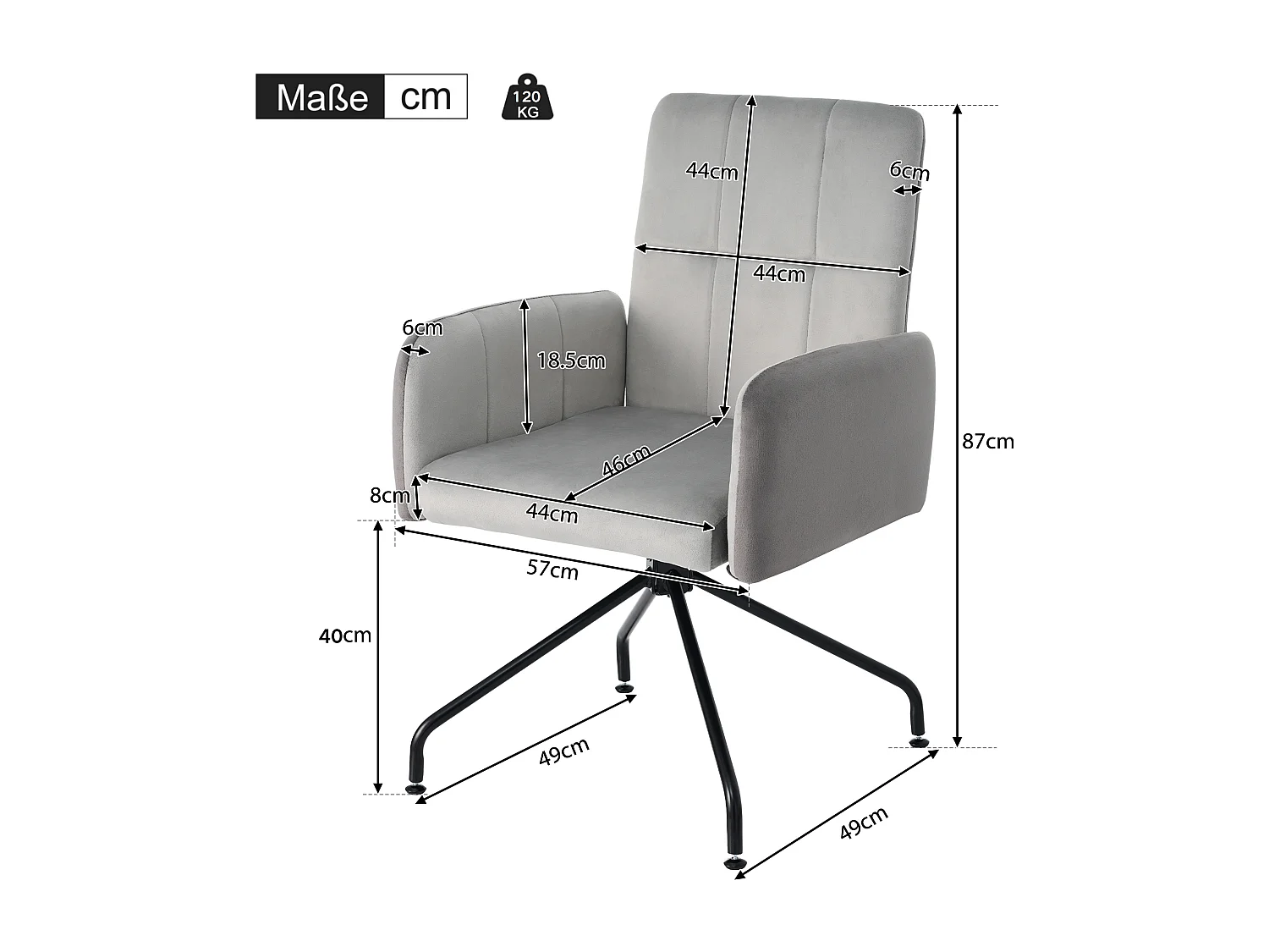 Zestaw 2 krzeseł do jadalni z aksamitu - 87 x 49 x 57 cm - do salonu i sypialni - z czterema metalowymi nogami - szary