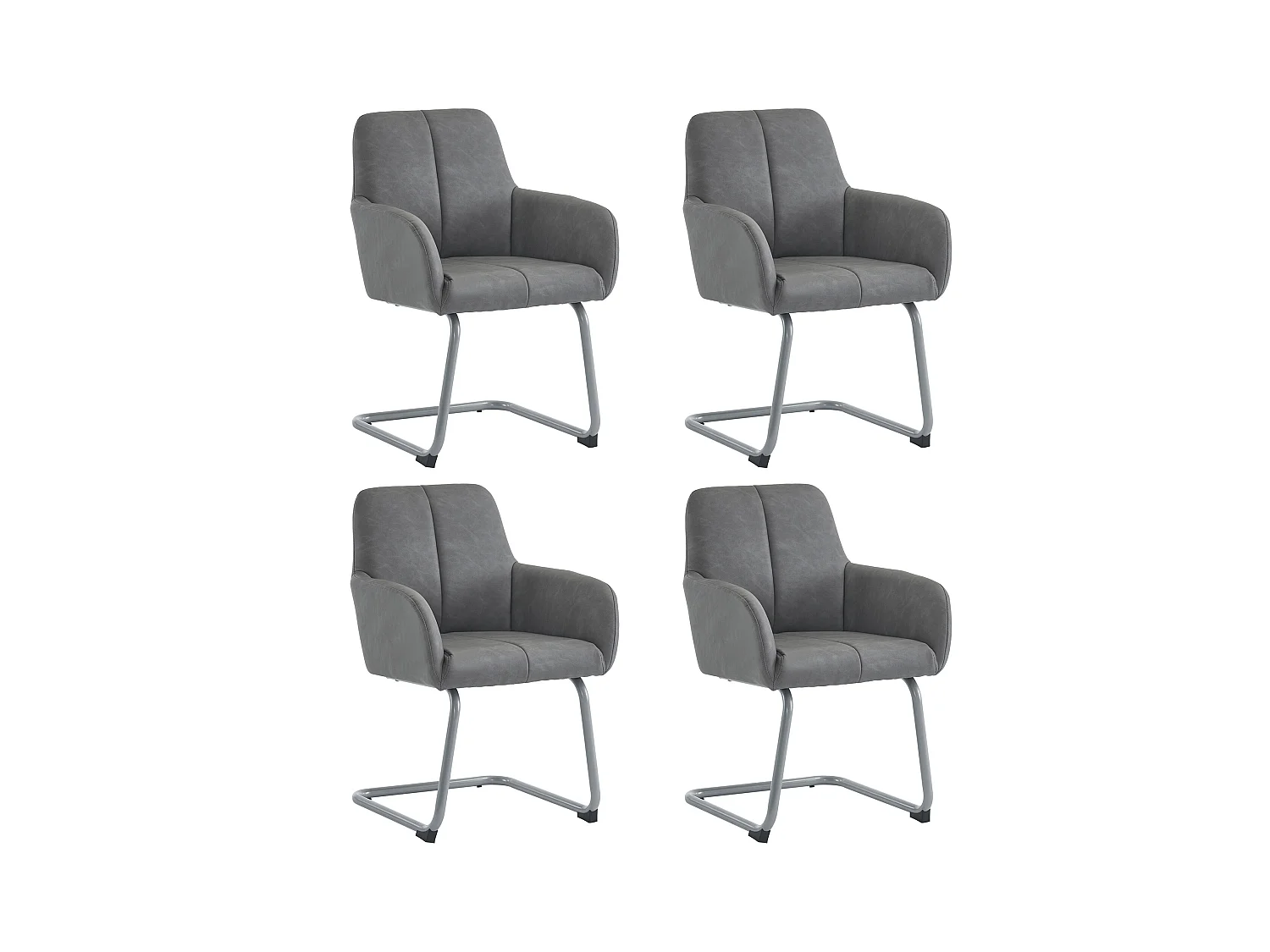 Set van 4 leren fauteuils - 86 x 51 x 45 cm - met gebogen stalen poten - grijs