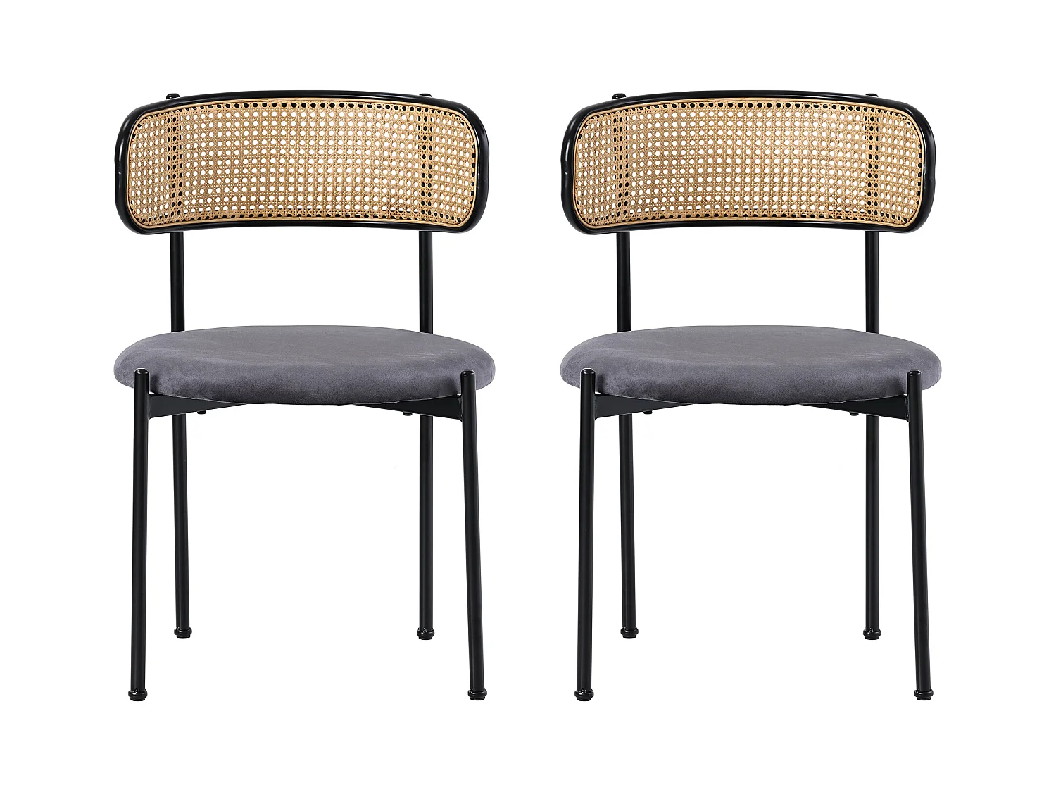 Set van 2 fluwelen eetkamerstoelen - 75 x 40 x 51 cm - met vier metalen poten - Rotan slaapkamerstoel - Grijs
