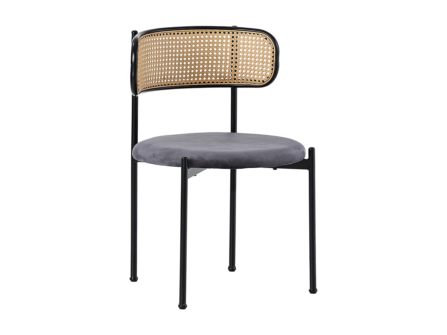 2er-Set Esszimmerstühle aus Samt – 75 x 40 x 51 cm – mit vier Metallbeinen – Rattan-Schlafzimmerstuhl – Grau