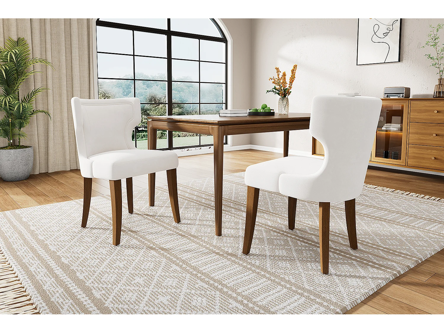 Lot de 2 Chaises en velours - 84 x 62 x 54 cm - pieds réglables en bois massif - avec coussin épais - beige