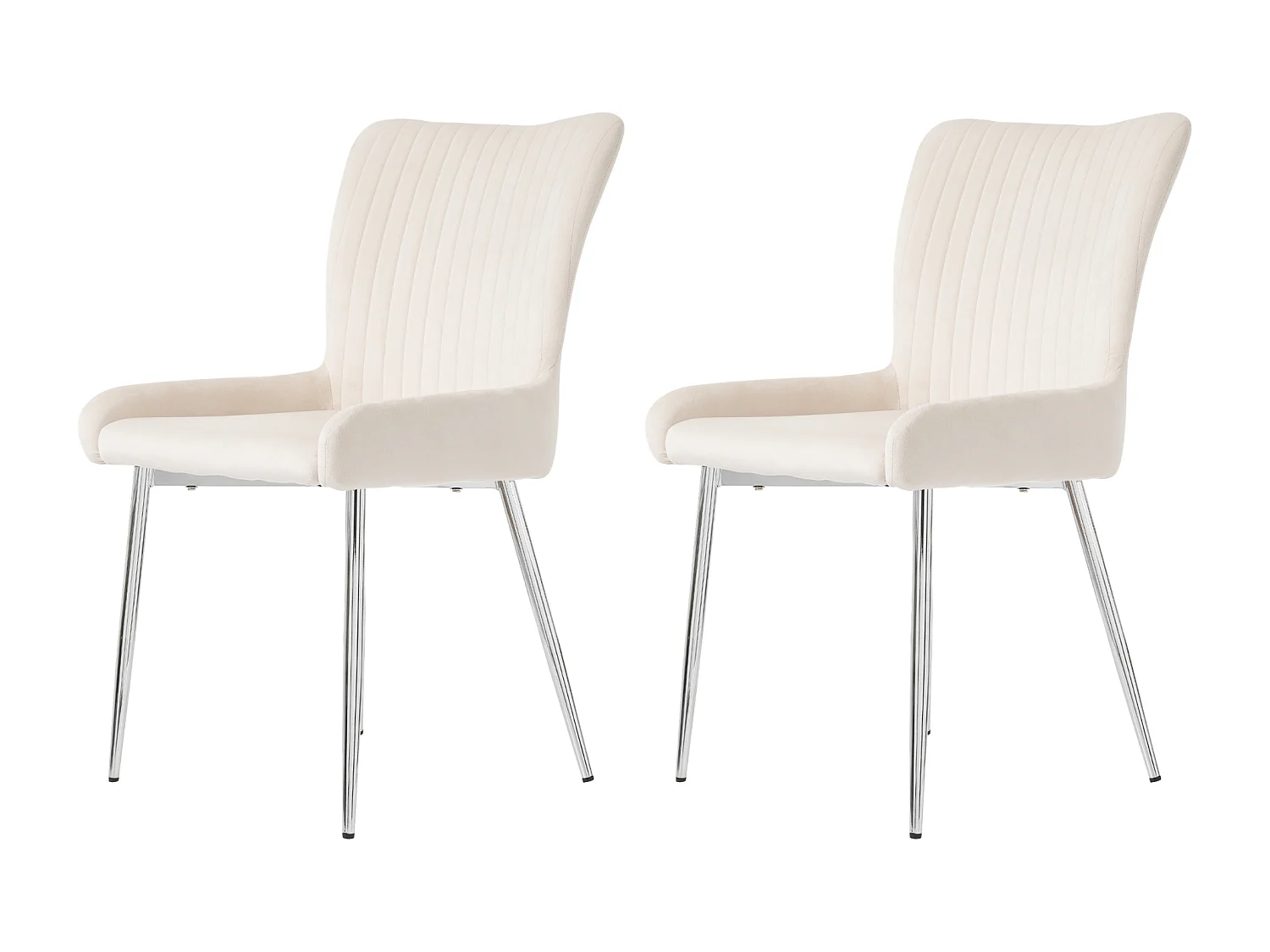 Lot de 2 chaises salle à manger en velours - 85 x 58 x 47 cm - chaise salon de luxe - quatre pieds en métal argenté - beige
