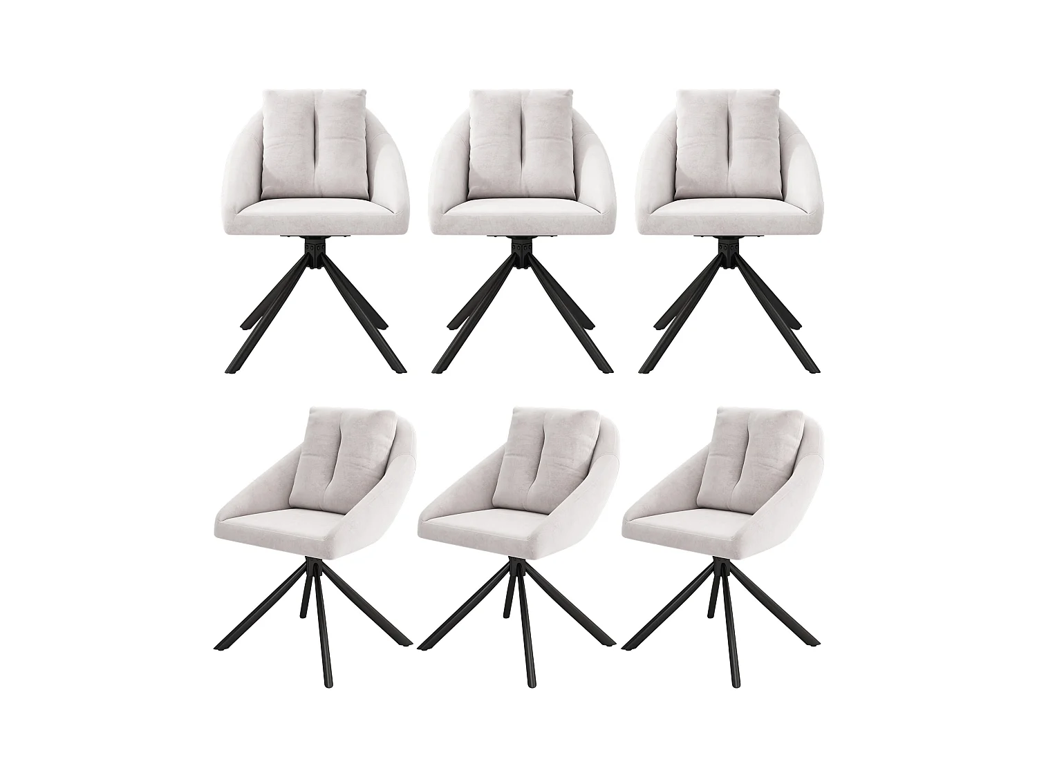 Zestaw 6 krzeseł do jadalni z aksamitu - 79 x 51,5 x 51,5 cm - Eleganckie i wygodne obrotowe - z poduszkami - beżowe