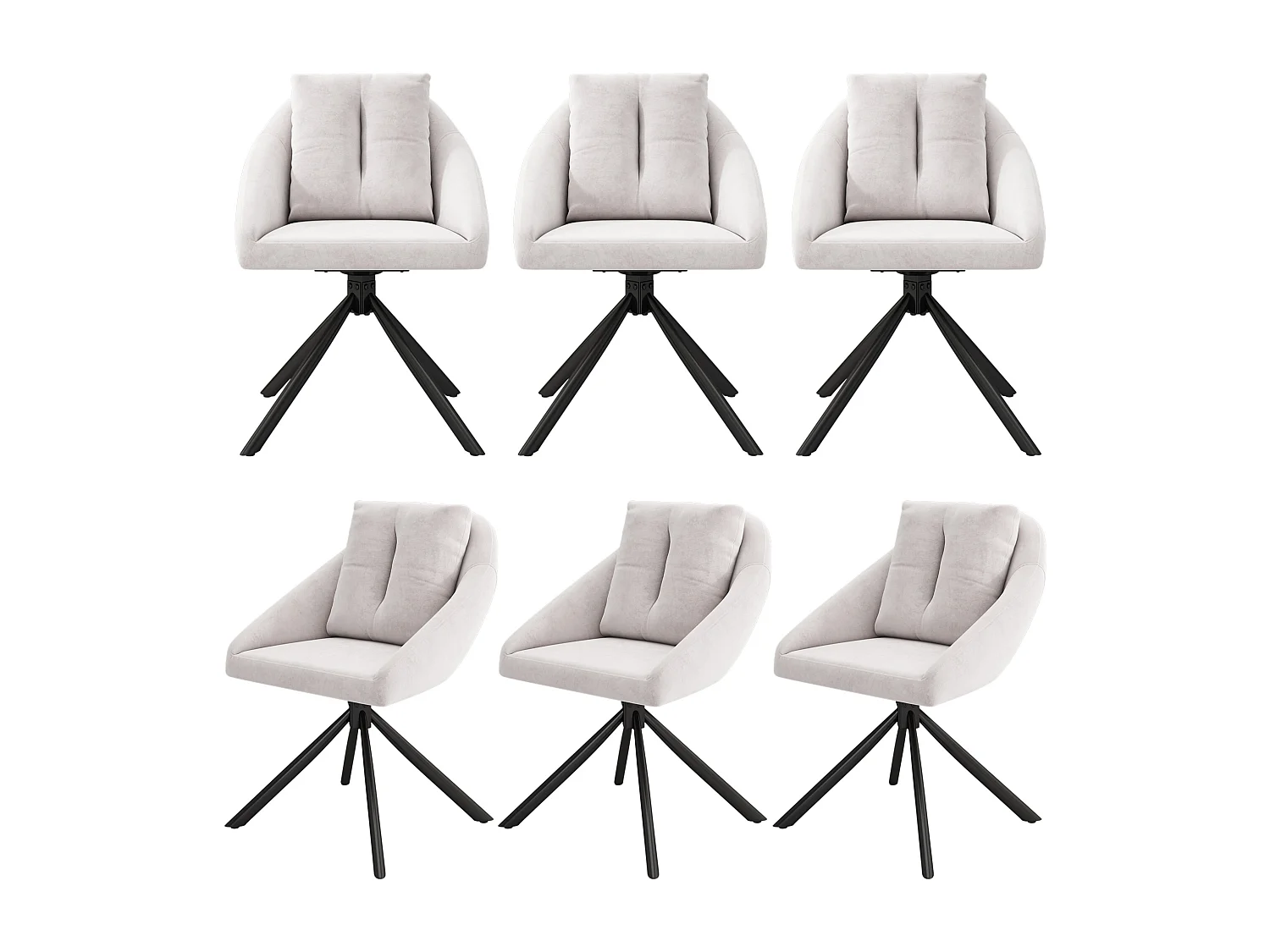 Lot de 6 Chaises salle à manger en velours - 79 x 51.5 x 51.5 cm - pivotante élégante et confortable - avec coussins - beige