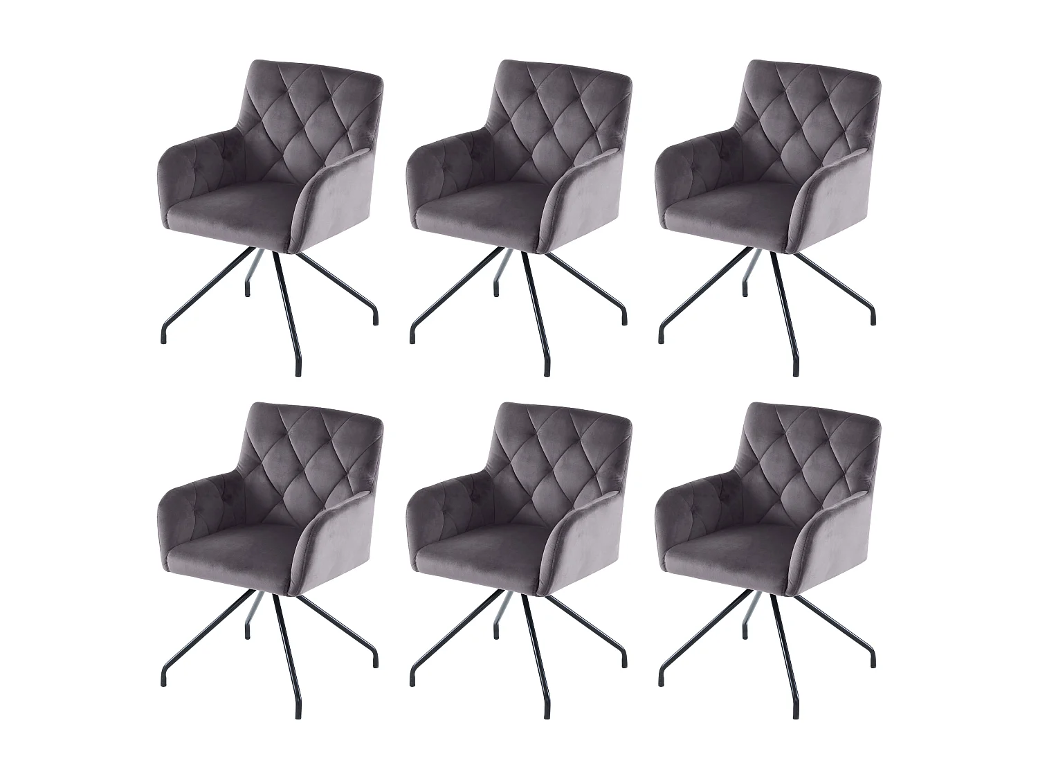 Zestaw 6 krzeseł do jadalni z aksamitu - 85 x 49 x 49 cm - tapicerowany fotel z 4 metalowymi nogami - z podparciem lędźwiowym - szary