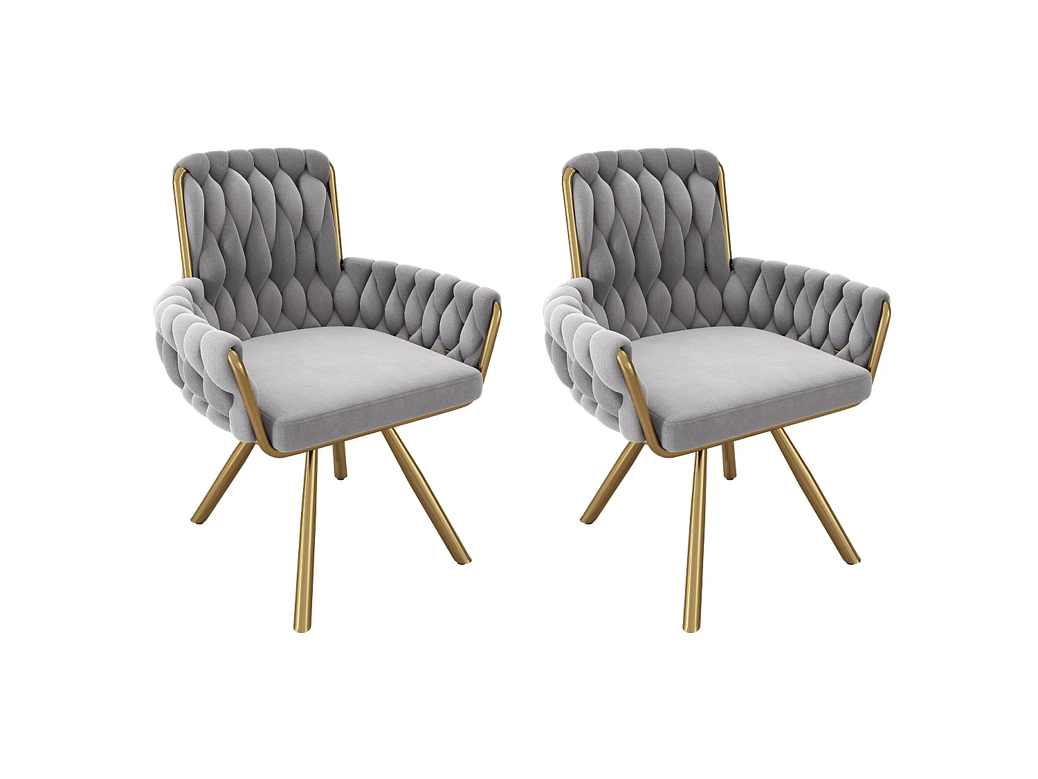 Set of 2 velvet swivel chairs - 87 x 50 x 55 cm - Armchair with four metal legs - Grey