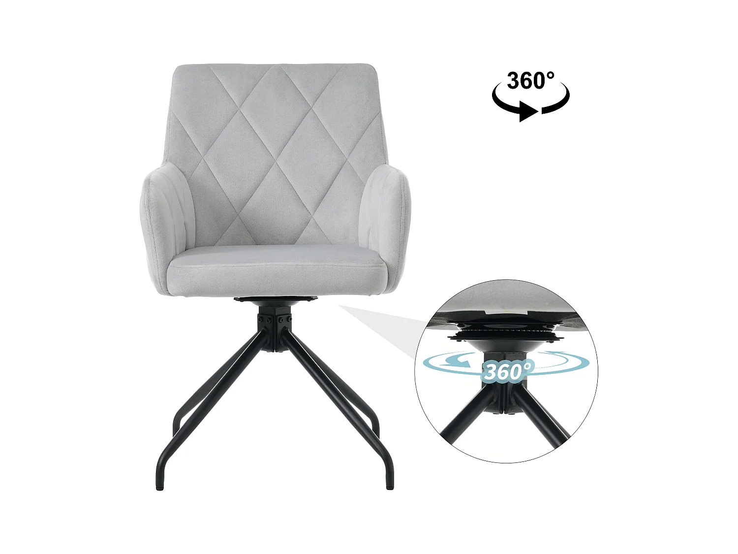 Juego de 2 sillas de comedor de terciopelo con giro de 360° - 85 x 60 x 46 cm - sillón tapizado - 4 patas de metal - gris