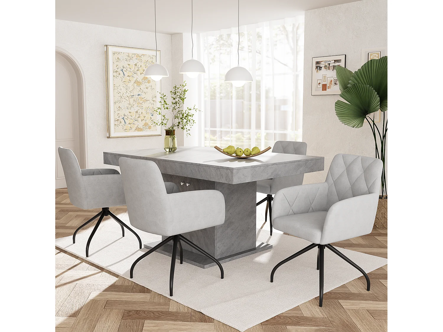Set di 2 sedie da pranzo in velluto con rotazione a 360° - 85 x 60 x 46 cm - poltrona imbottita - 4 gambe in metallo - grigio