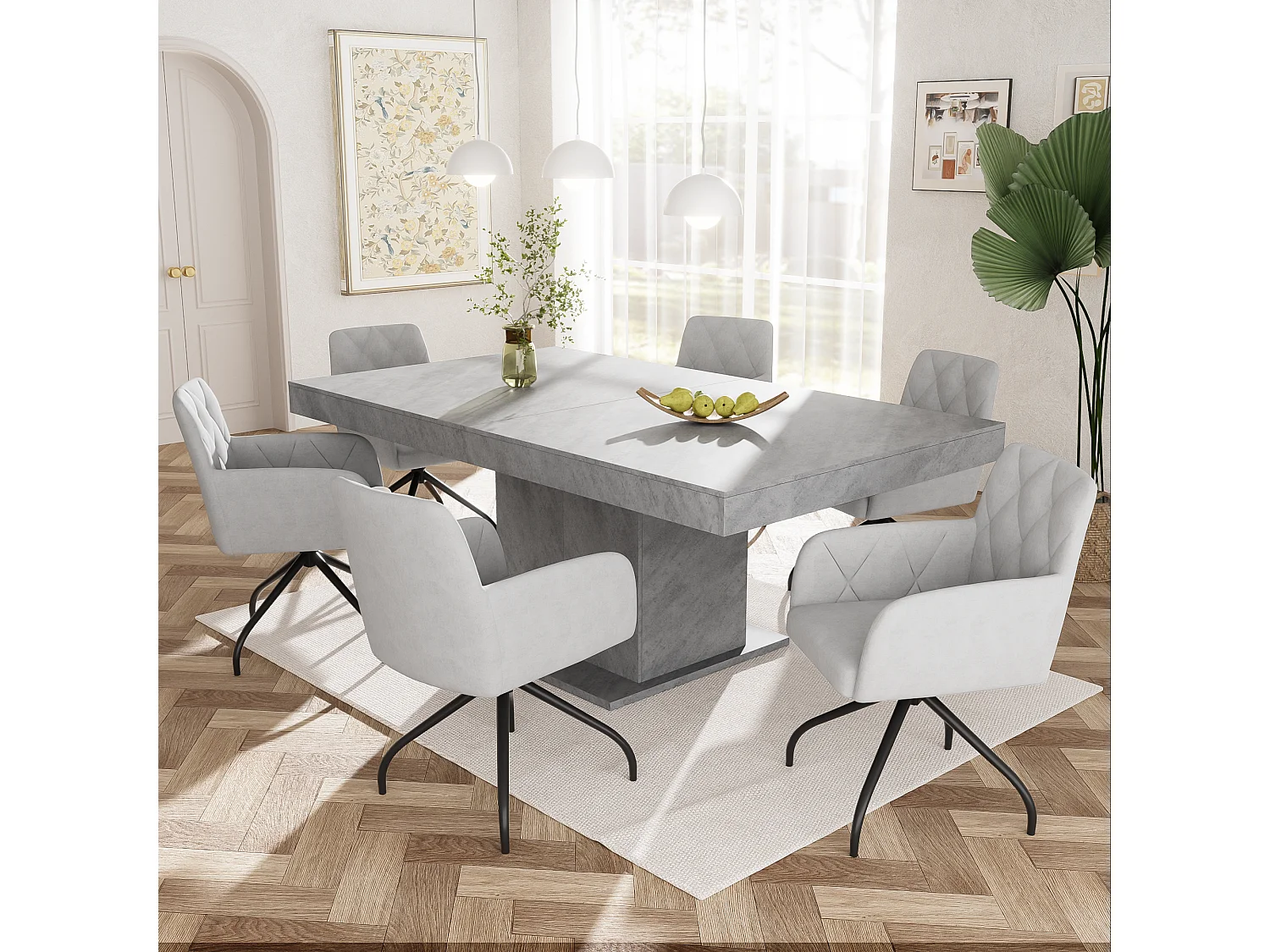 Set di 2 sedie da pranzo in velluto con rotazione a 360° - 85 x 60 x 46 cm - poltrona imbottita - 4 gambe in metallo - grigio