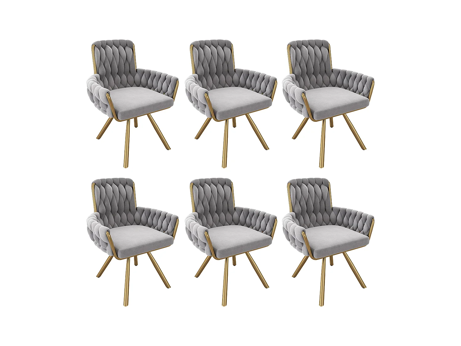 Lot de 6 Chaises pivotante en velour - 87 x 50 x 55 cm - fauteuil avec quatre pieds en métal - gris