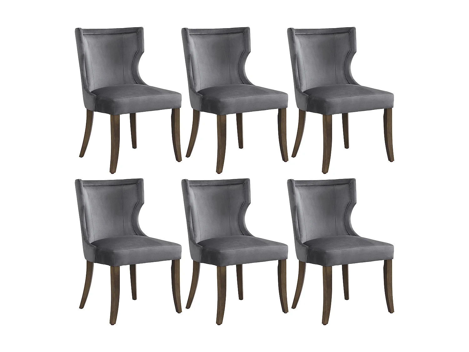 Lot de 6 Chaises en velours - 84 x 62 x 54 cm - pieds réglables en bois massif - avec coussin épais - gris