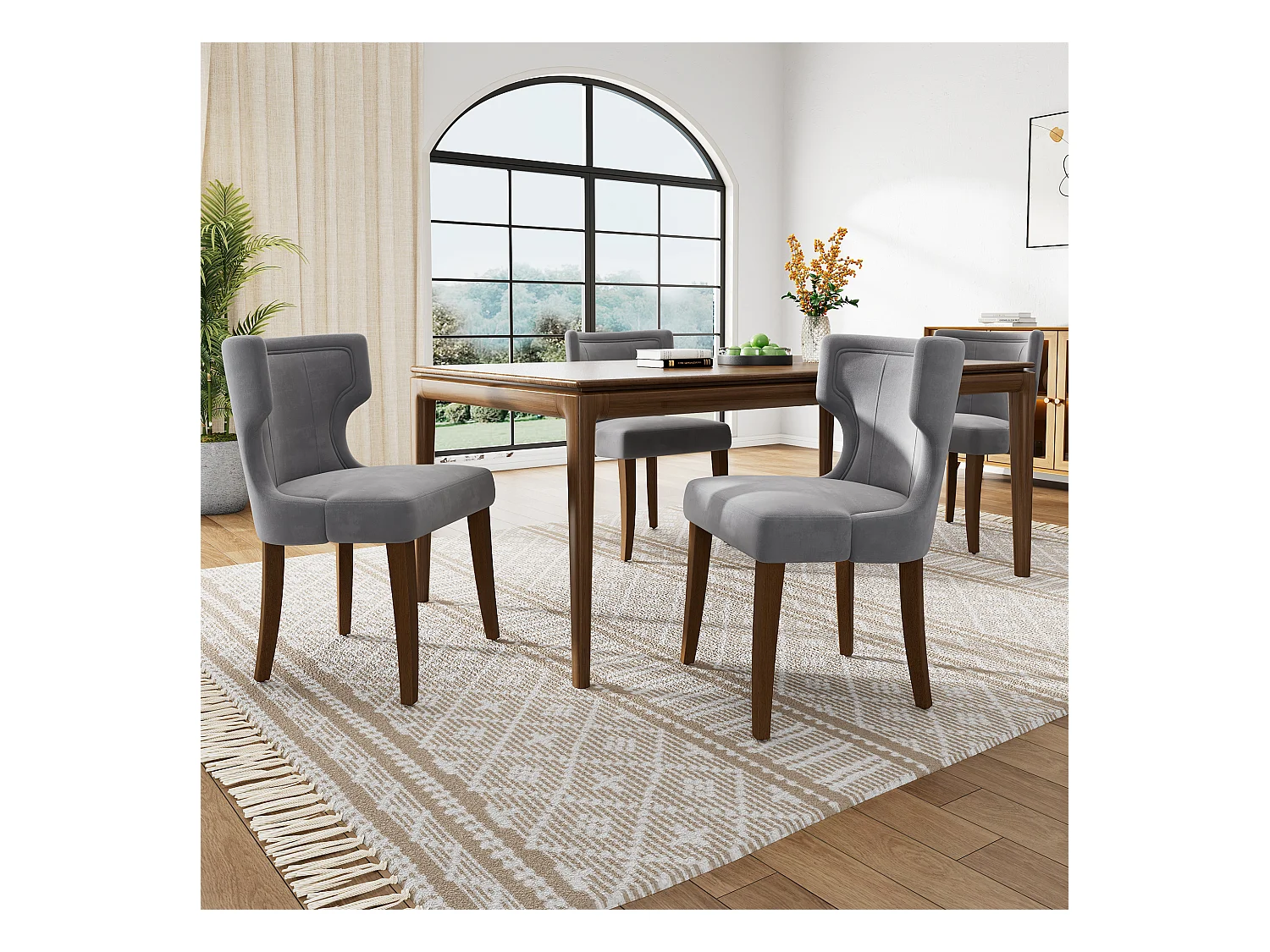 Lot de 4 Chaises en velours - 84 x 62 x 54 cm - pieds réglables en bois massif - avec coussin épais - gris