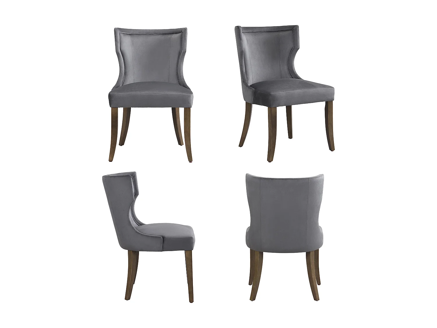 Lot de 4 Chaises en velours - 84 x 62 x 54 cm - pieds réglables en bois massif - avec coussin épais - gris