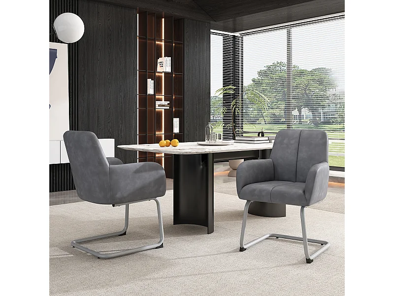 Set van 2 leren fauteuils - 86 x 51 x 45 cm - voor slaapkamer en woonkamer - met gebogen stalen poten - grijs