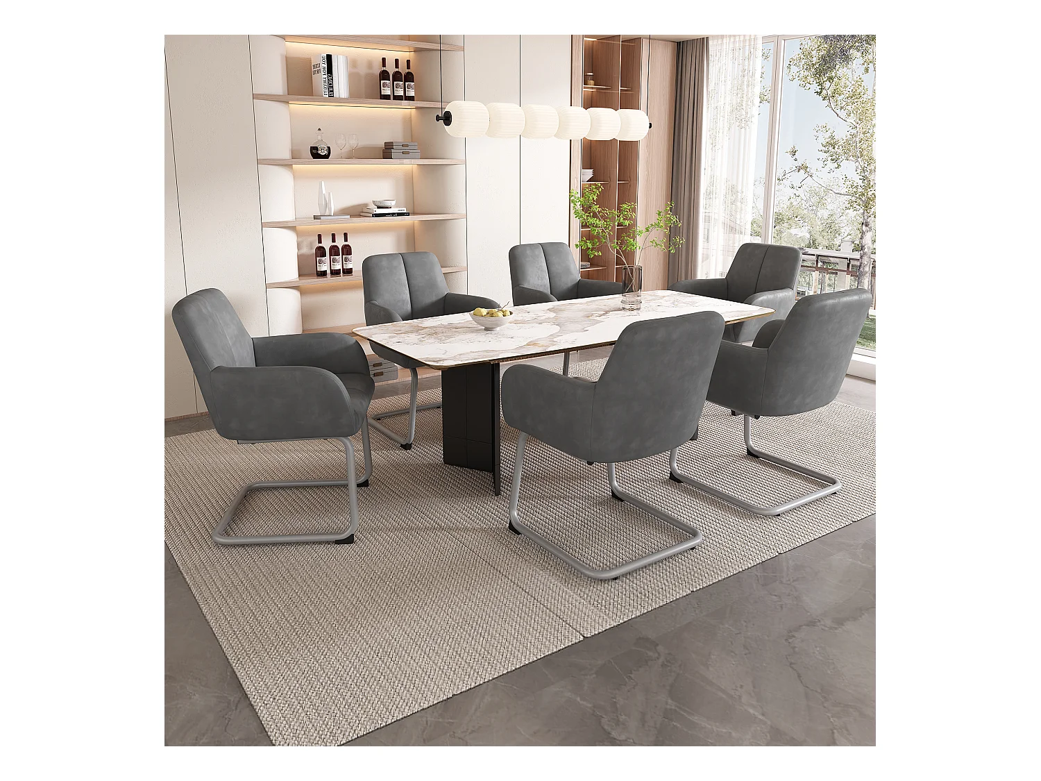 Set van 2 leren fauteuils - 86 x 51 x 45 cm - voor slaapkamer en woonkamer - met gebogen stalen poten - grijs