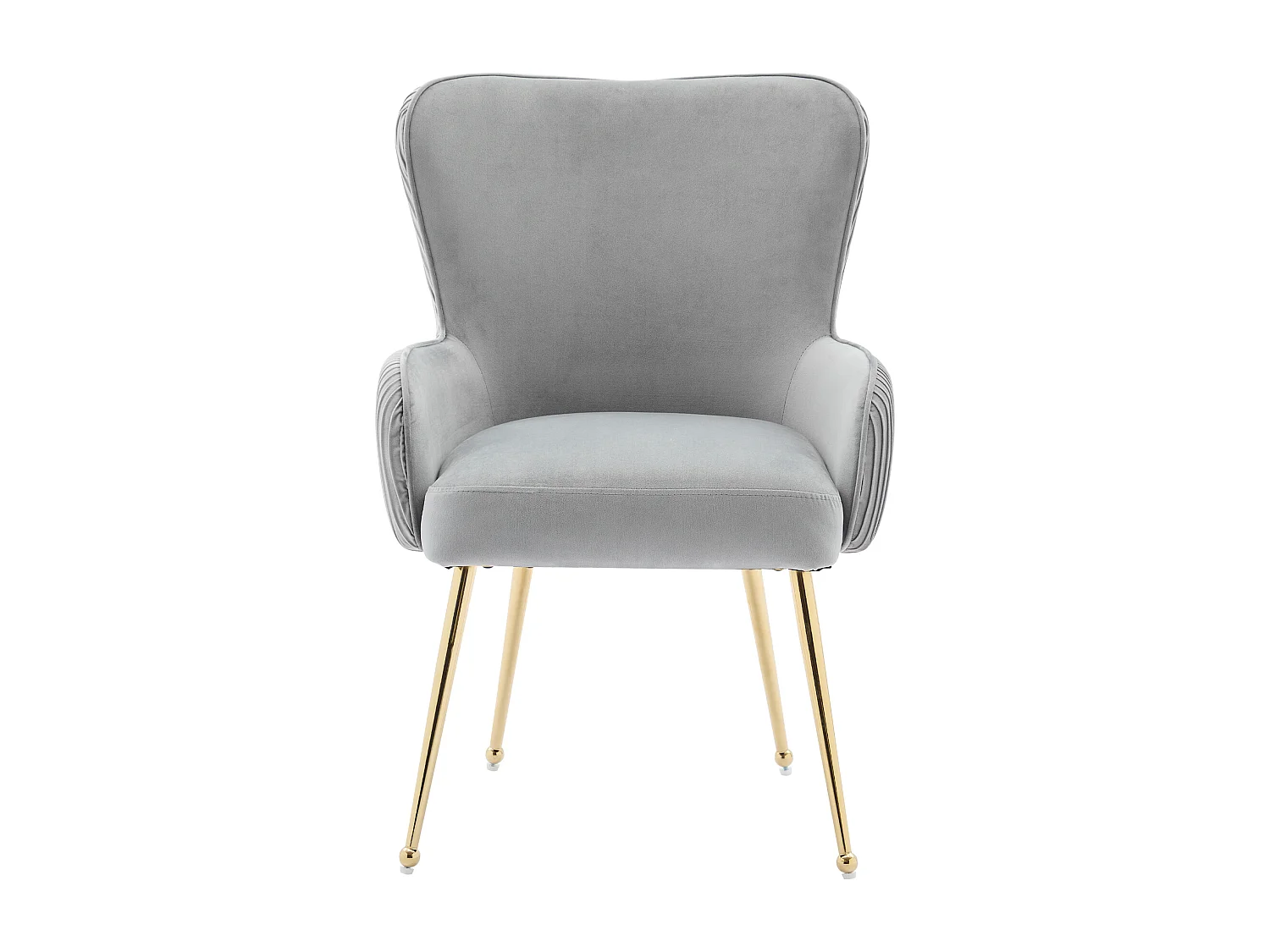 Lot de 2 Chaises en velours - 83 x 53 x 57 cm - quatre pieds en métal doré -avec accoudoirs et pieds réglables - gris