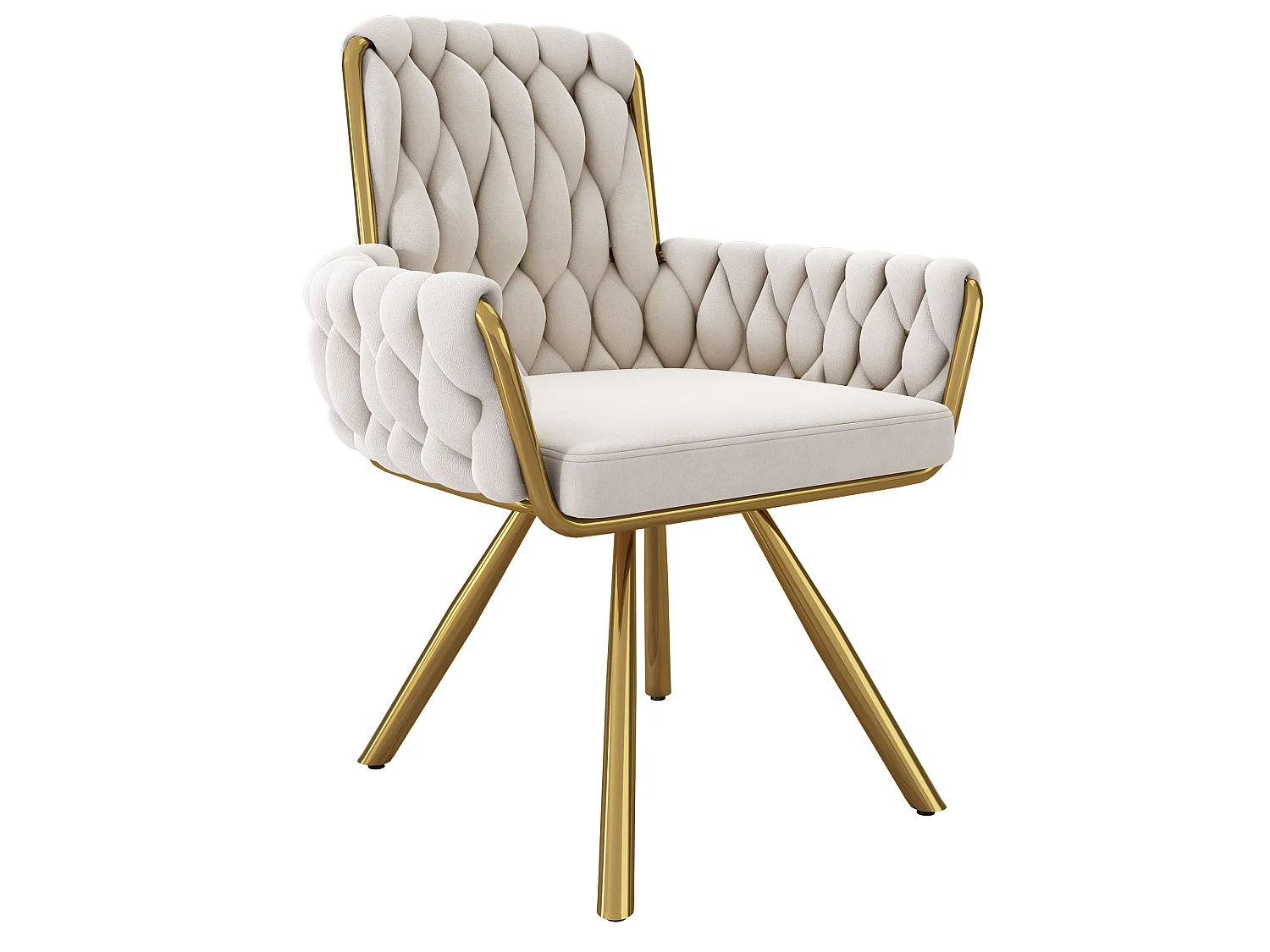 Set of 2 velvet swivel chairs - 87 x 50 x 55 cm - Armchair with four metal legs - Beige