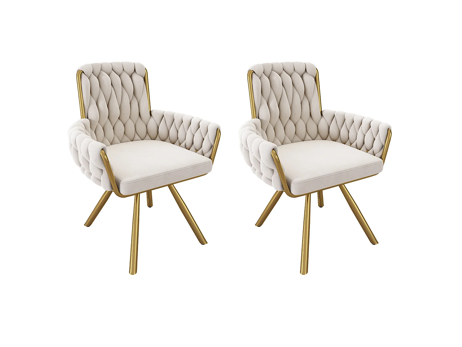 Set of 2 velvet swivel chairs - 87 x 50 x 55 cm - Armchair with four metal legs - Beige
