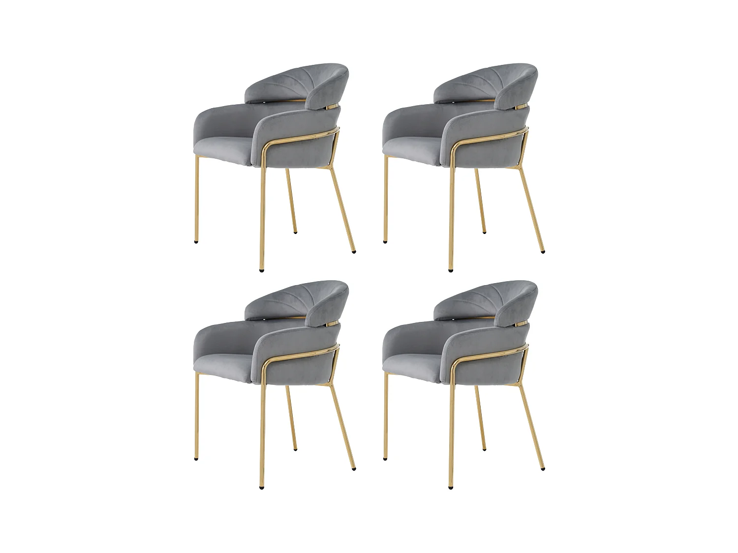 Set van 4 fluwelen stoelen - 79 x 45 x 53 cm - voor woonkamer en slaapkamer - vier metalen poten - grijs
