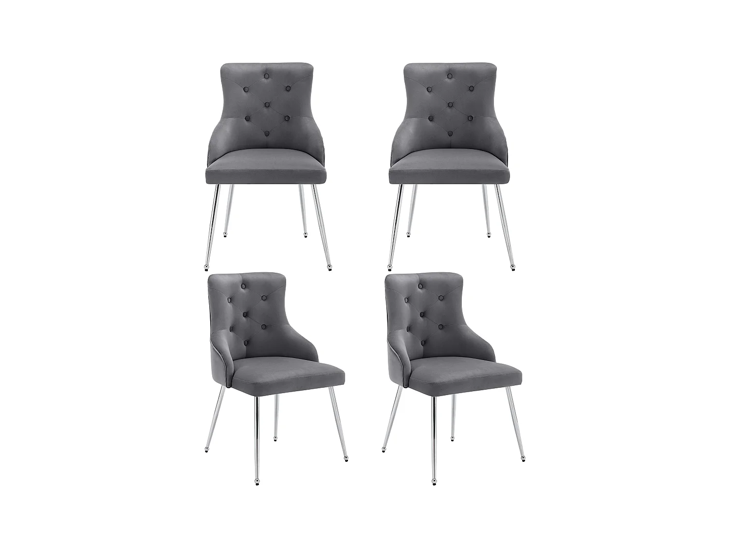 Conjunto de 4 sillas de terciopelo - 87,5 x 58,5 x 54,5 cm - sillón tapizado con cojín lumbar - con patas de metal - gris
