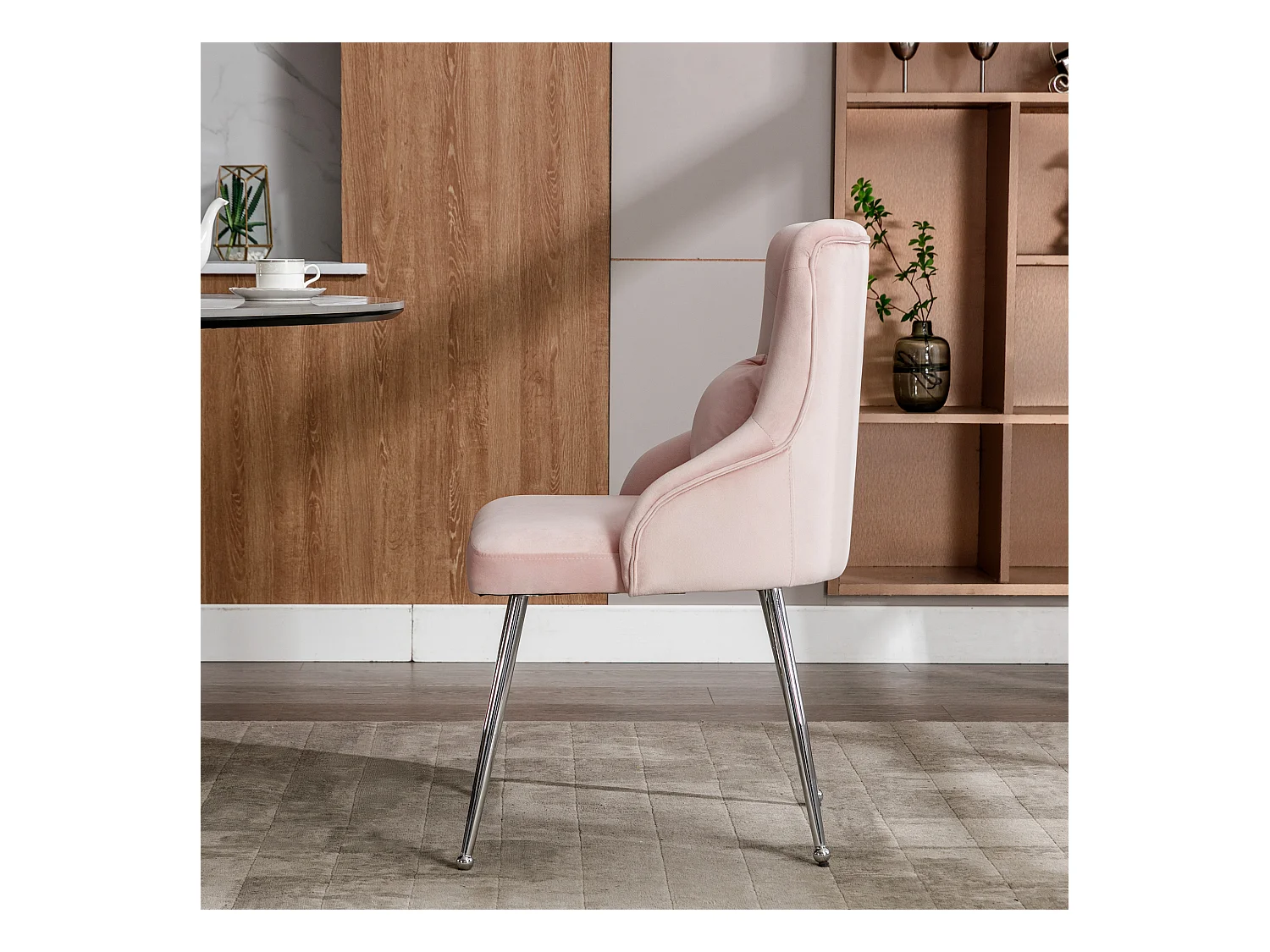 Conjunto de 6 sillas de terciopelo - 87,5 x 58,5 x 54,5 cm - sillón tapizado con cojín lumbar - con patas de metal - rosa