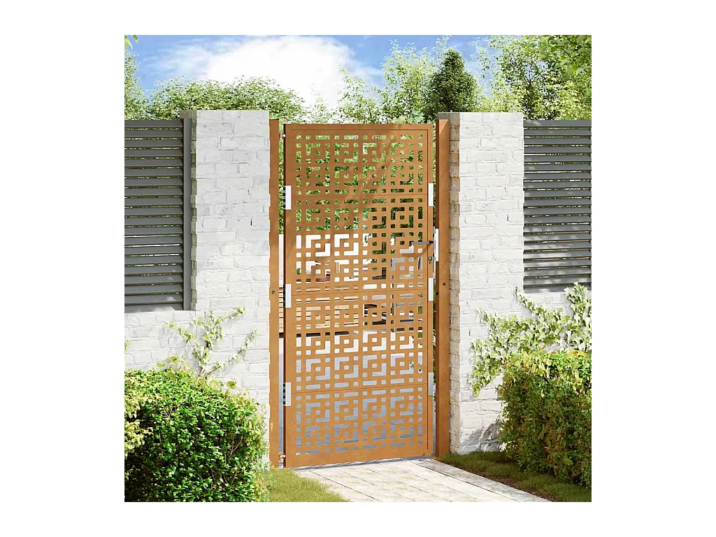 Porte de jardin acier résistant aux intempéries design croisé