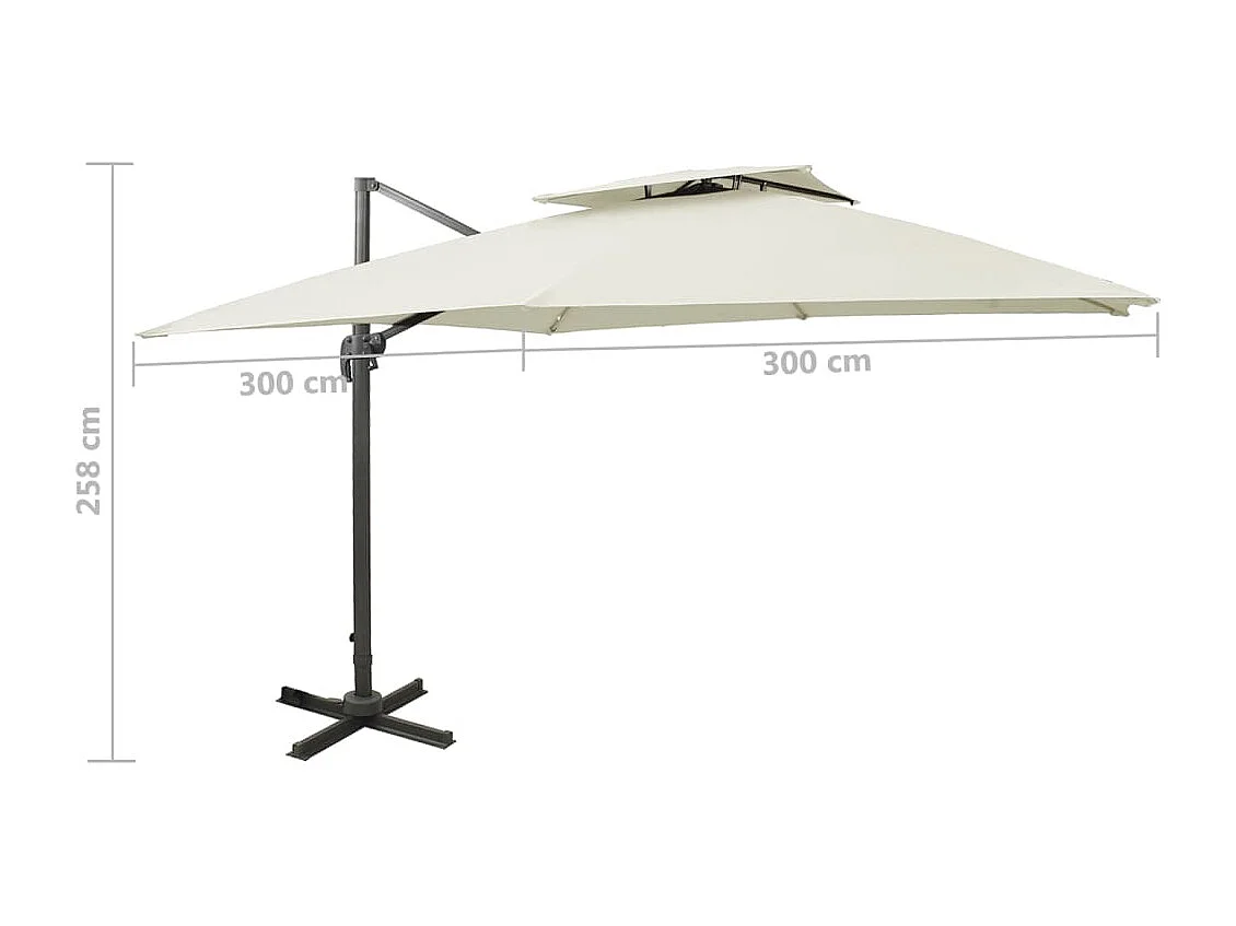 Parasol de jardin en porte-à-faux avec double toit sable