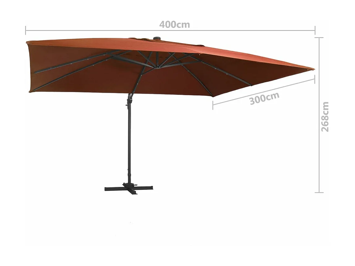 Parasol de jardin en porte-à-faux avec lumières LED terre cuite