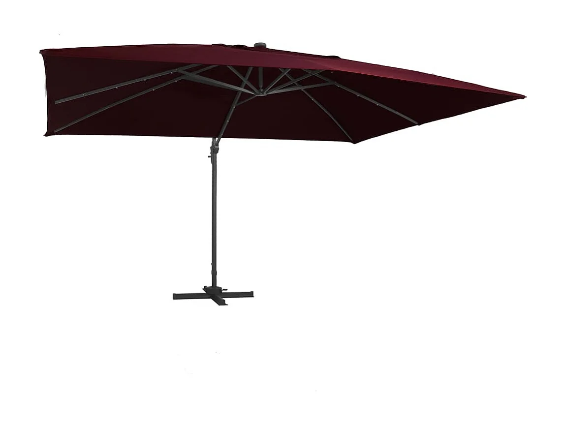 Parasol de jardin en porte-à-faux lumières LED rouge bordeaux